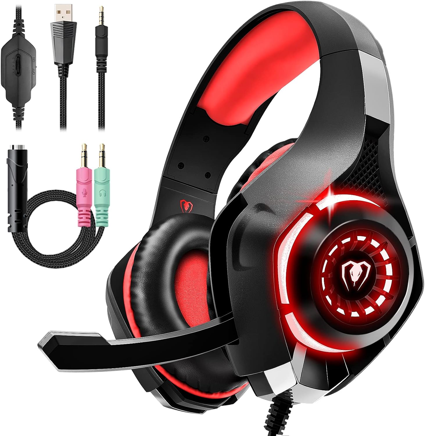 HEADSET PARA GAMING TATYBO PS5 PC CON MICRÓFONO CANCELADOR DE RUIDO RGB NEGRO ROJO - 1