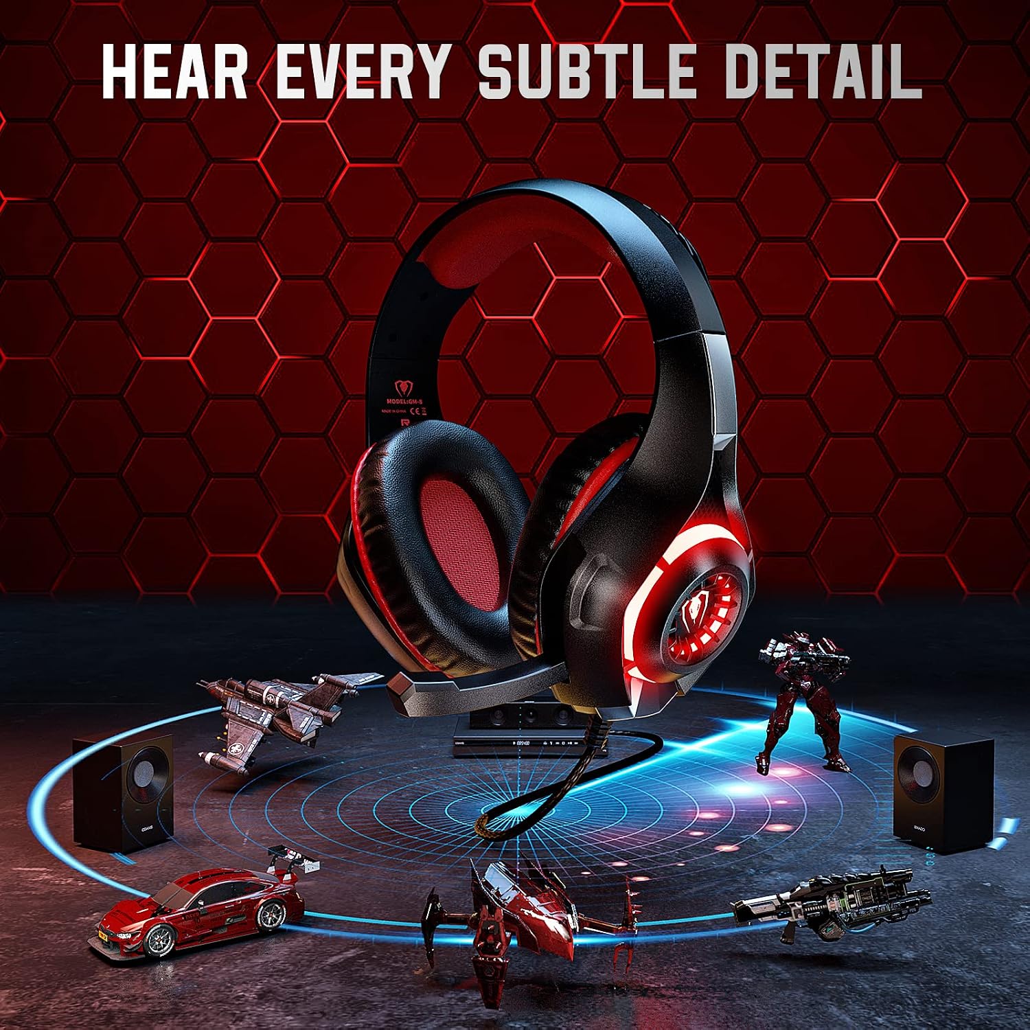 HEADSET PARA GAMING TATYBO PS5 PC CON MICRÓFONO CANCELADOR DE RUIDO RGB NEGRO ROJO - 2