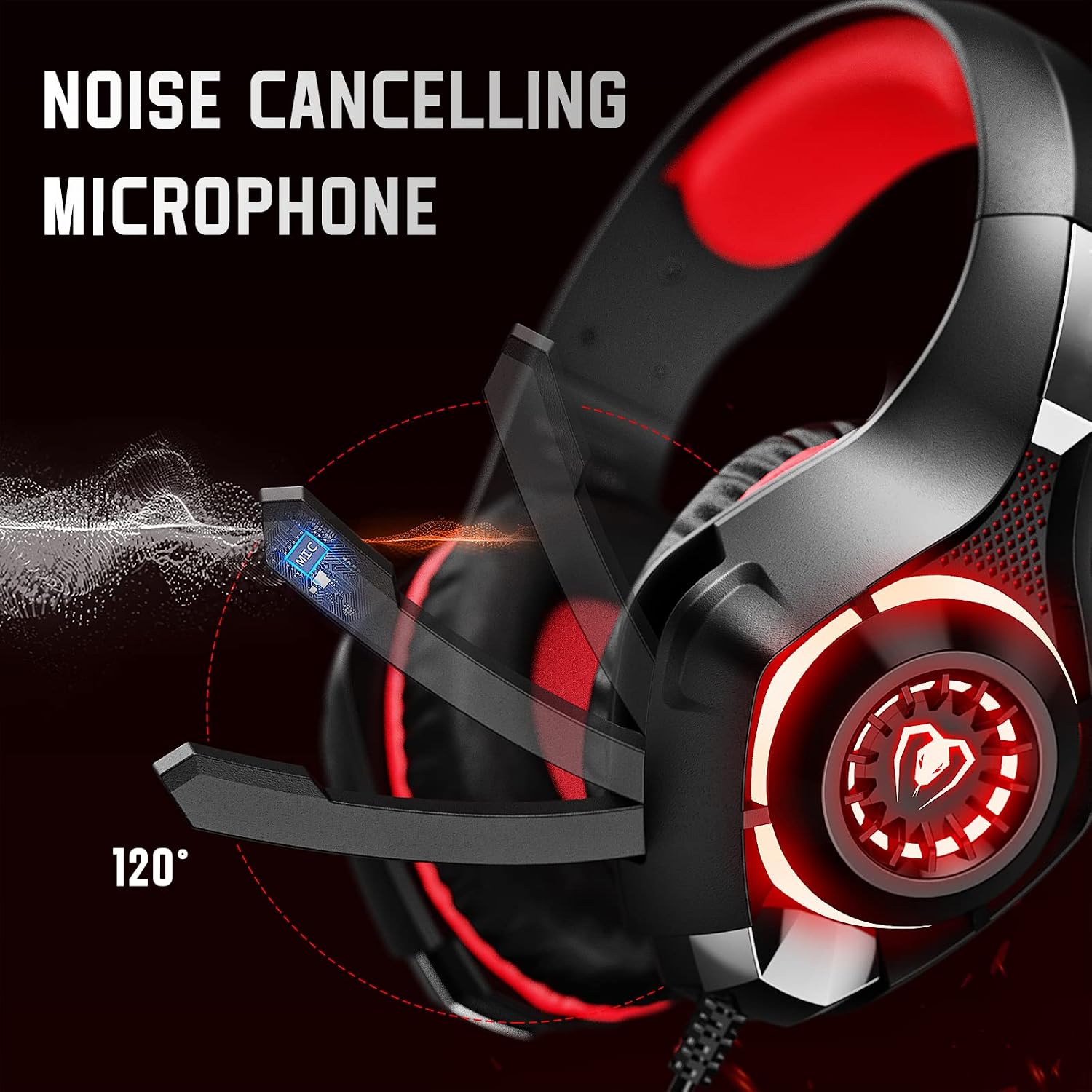 HEADSET PARA GAMING TATYBO PS5 PC CON MICRÓFONO CANCELADOR DE RUIDO RGB NEGRO ROJO - 3