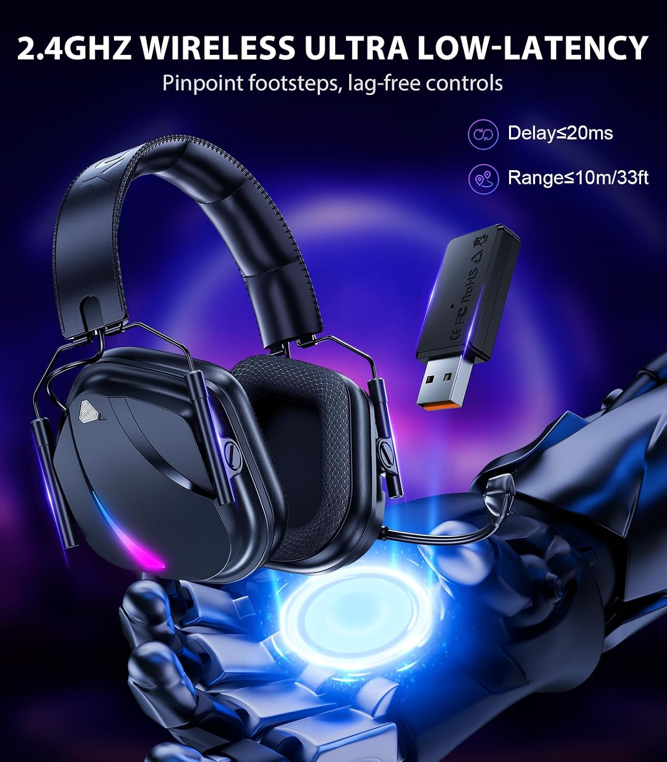 AUDÍFONOS INALÁMBRICOS PARA GAMING VAKEDY H11 CON MICRÓFONO PARA PS5 PS4 PC SWITCH, BATERÍA 50 HORAS - 3
