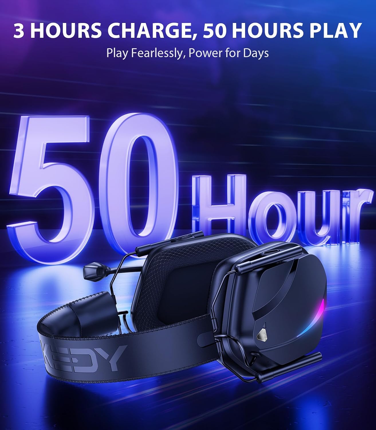 AUDÍFONOS INALÁMBRICOS PARA GAMING VAKEDY H11 CON MICRÓFONO PARA PS5 PS4 PC SWITCH, BATERÍA 50 HORAS - 5