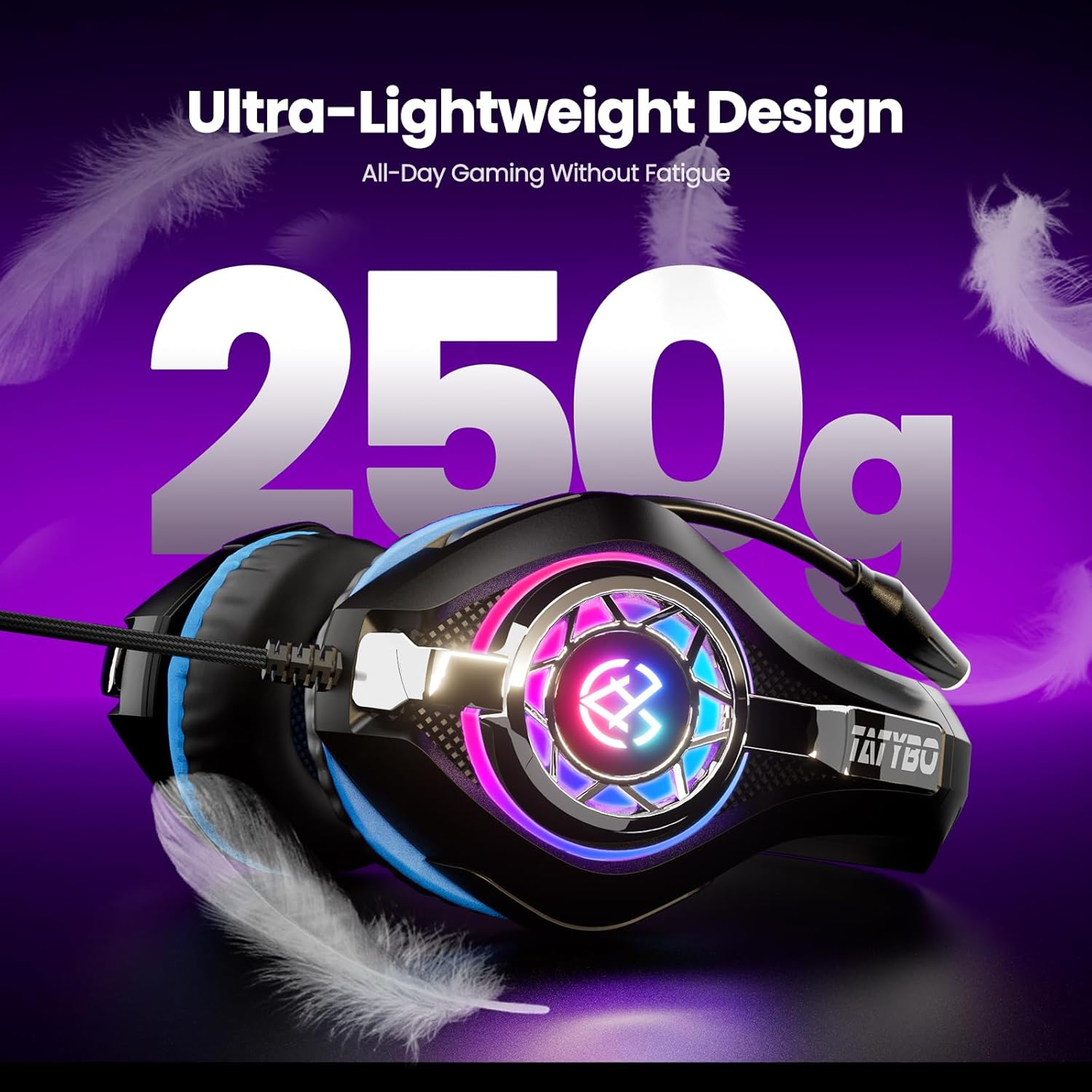 HEADSET PARA GAMING TATYBO PS5 PC CON MICRÓFONO CANCELADOR DE RUIDO RGB NEGRO AZUL - 4