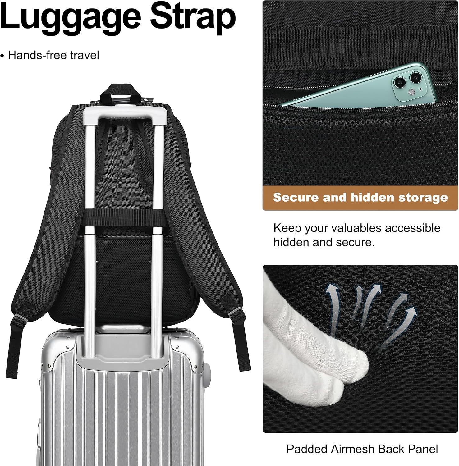 MOCHILA PARA LAPTOP BOAVAN 17.3 PULGADAS CON PUERTO USB IMPERMEABLE NEGRO Y AZUL CELESTE - 4