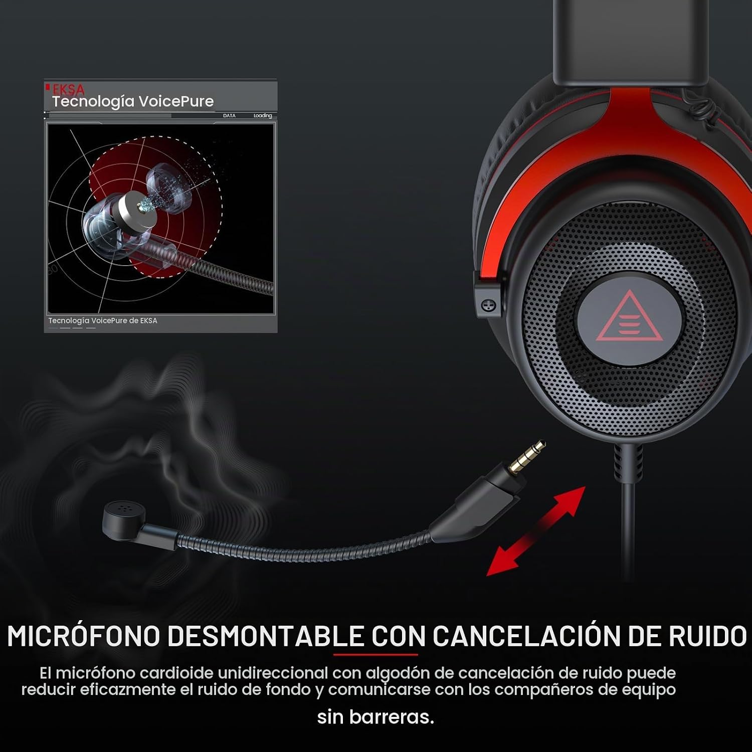 AUDÍFONOS GAMING EKSA E900 CON MICRÓFONO DESMONTABLE Y SONIDO 3D SURROUND - 4