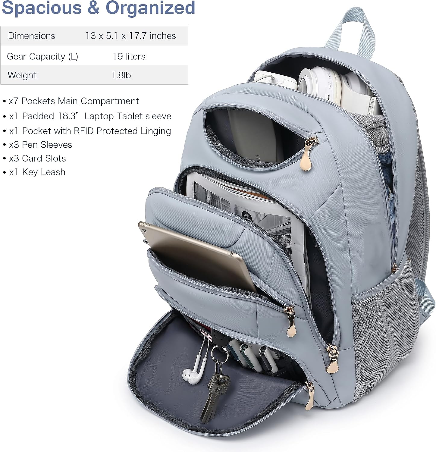 MOCHILA PARA LAPTOP BOAVAN 15.6 PULGADAS CON PUERTO USB IMPERMEABLE AZUL - 2