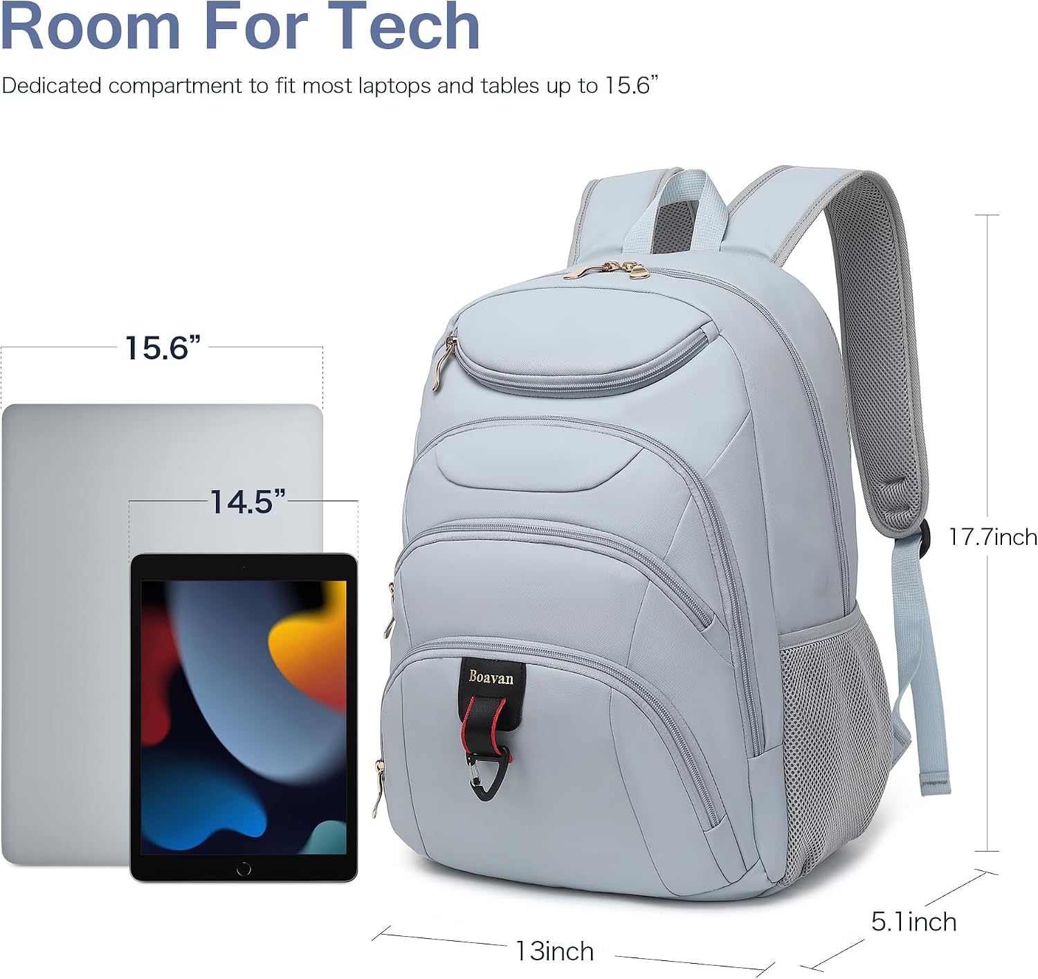 MOCHILA PARA LAPTOP BOAVAN 15.6 PULGADAS CON PUERTO USB IMPERMEABLE AZUL - 3