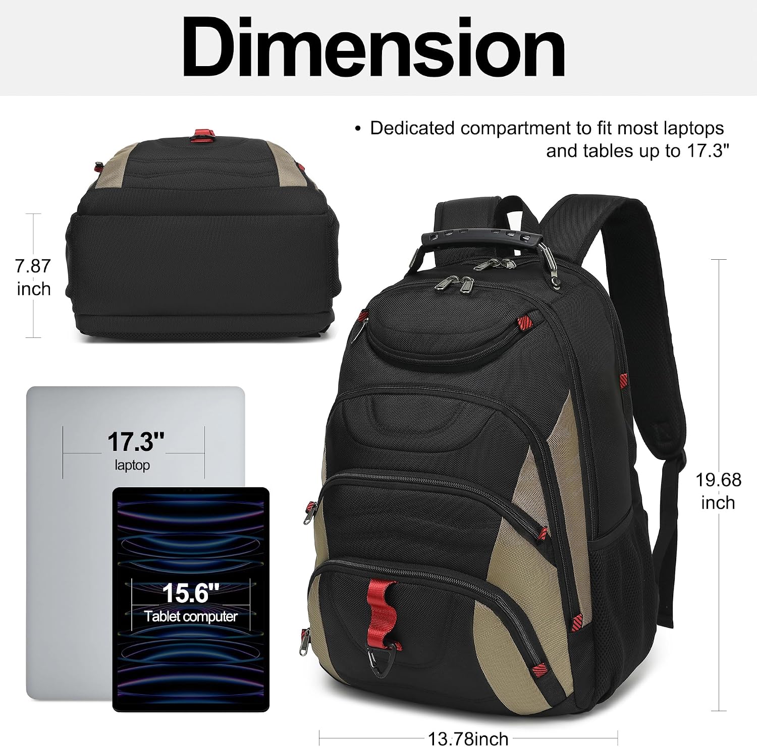 MOCHILA PARA LAPTOP BOAVAN 17.3 PULGADAS CON PUERTO USB IMPERMEABLE NEGRO Y CAQUI - 2