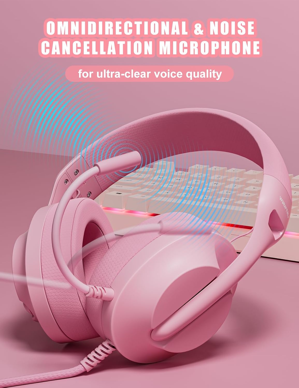HEADSET PARA GAMING WIRWTRU WIRED ROSA PARA PS5, XBOX, PC Y PS4 - 4