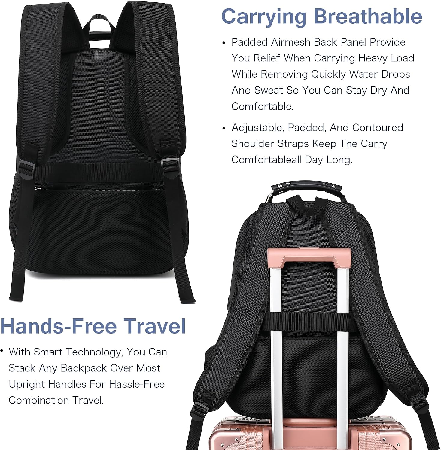 MOCHILA PARA LAPTOP BOAVAN 15.6 PULGADAS CON PUERTO USB IMPERMEABLE ROSA Y NEGRO - 3