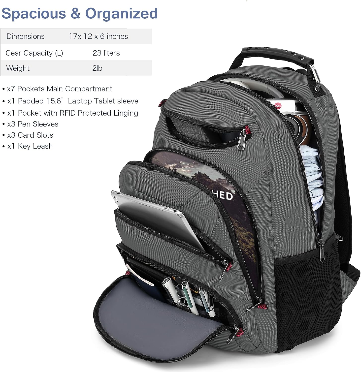 MOCHILA PARA LAPTOP BOAVAN 15.6 PULGADAS CON PUERTO USB IMPERMEABLE GRIS - 2
