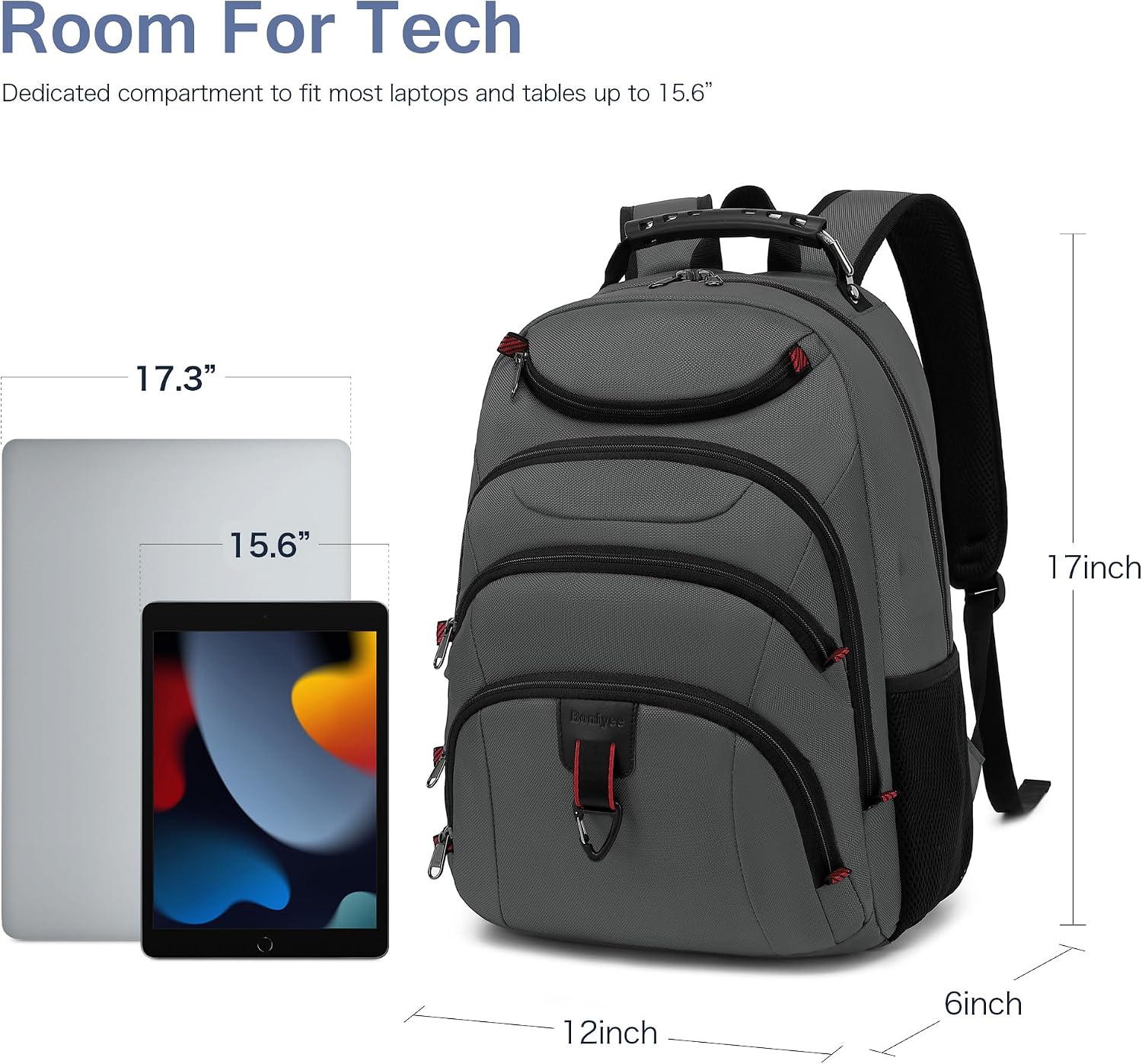 MOCHILA PARA LAPTOP BOAVAN 15.6 PULGADAS CON PUERTO USB IMPERMEABLE GRIS - 5