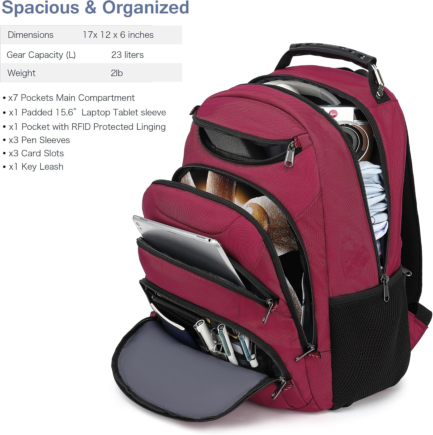 MOCHILA PARA LAPTOP BOAVAN 15.6 PULGADAS CON PUERTO USB IMPERMEABLE COLOR ROJO LADRILLO - 2