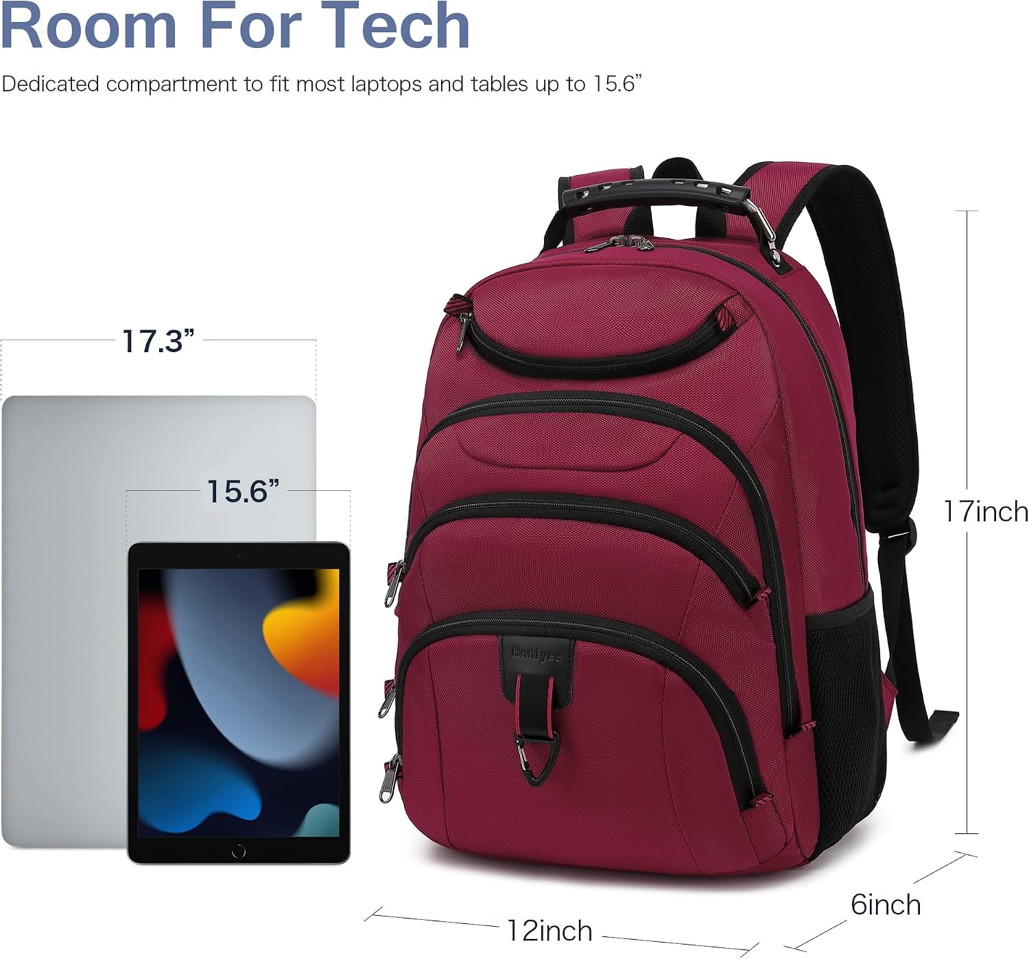 MOCHILA PARA LAPTOP BOAVAN 15.6 PULGADAS CON PUERTO USB IMPERMEABLE COLOR ROJO LADRILLO - 5
