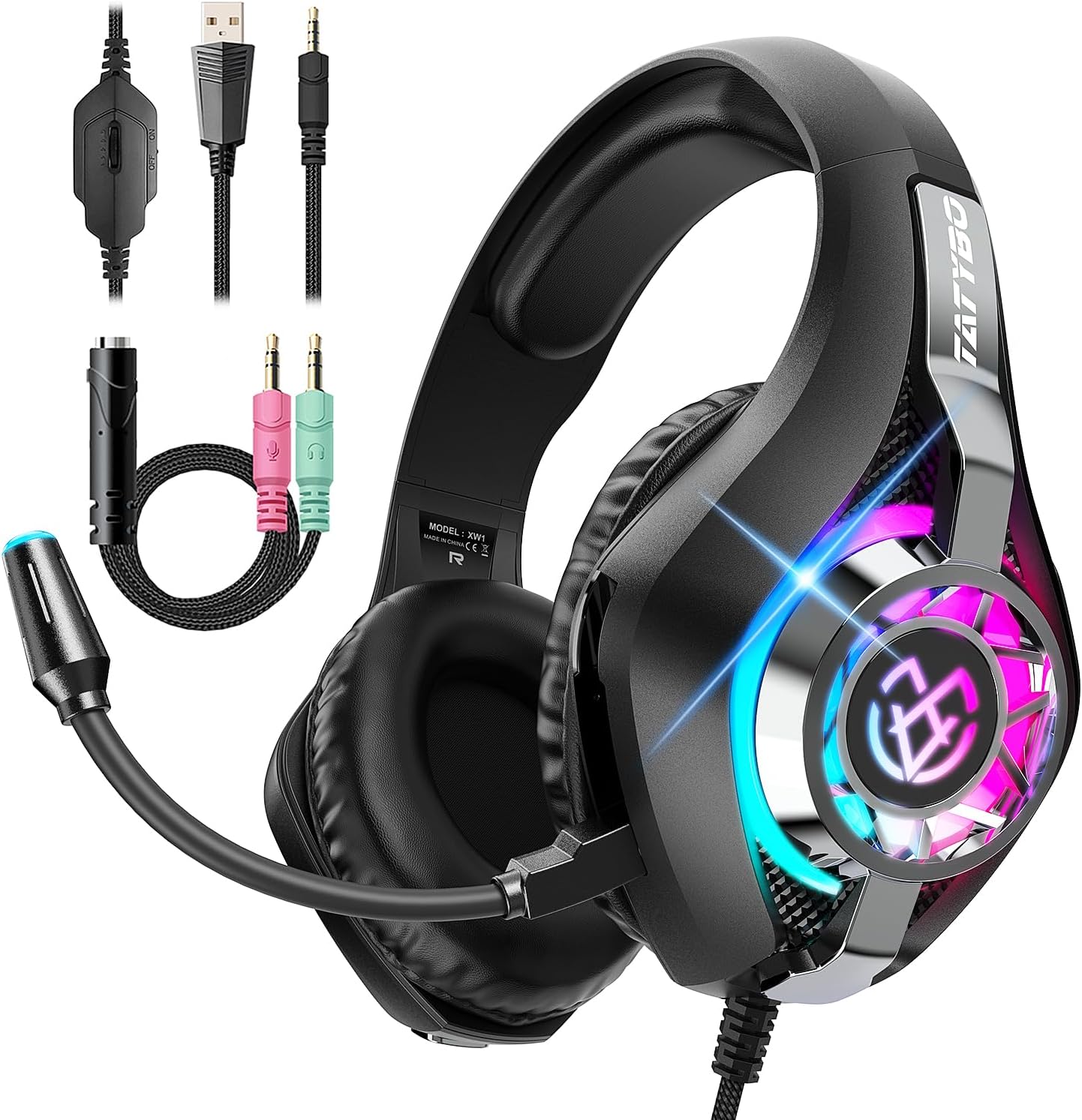 HEADSET PARA GAMING TATYBO PS5 PC CON MICRÓFONO CANCELADOR DE RUIDO RGB NEGRO - 1