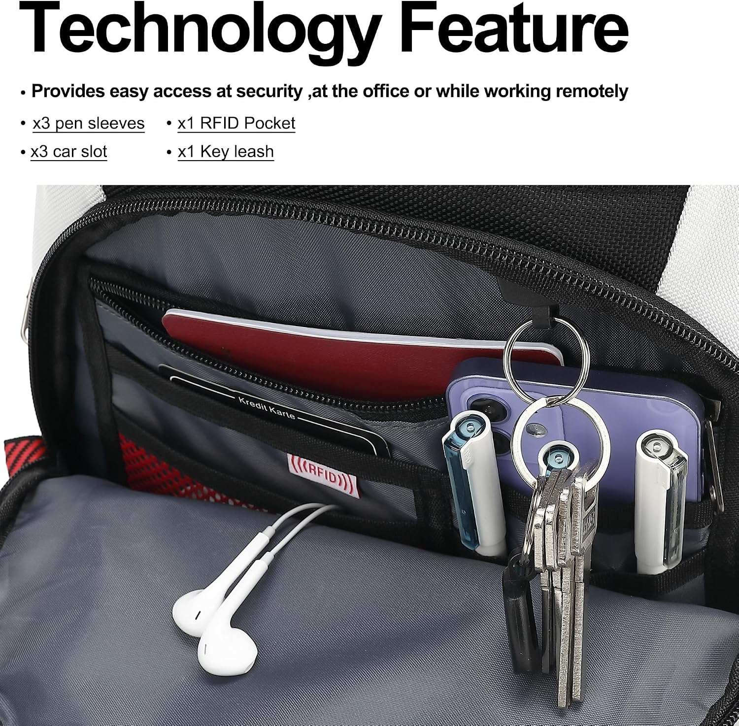 MOCHILA PARA LAPTOP BOAVAN 17.3 PULGADAS CON PUERTO USB IMPERMEABLE BLANCA - 3