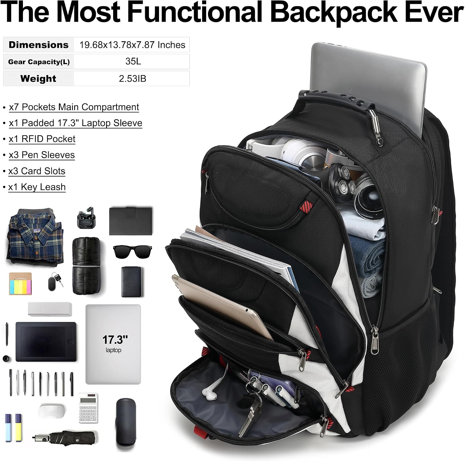 MOCHILA PARA LAPTOP BOAVAN 17.3 PULGADAS CON PUERTO USB IMPERMEABLE BLANCA - 5