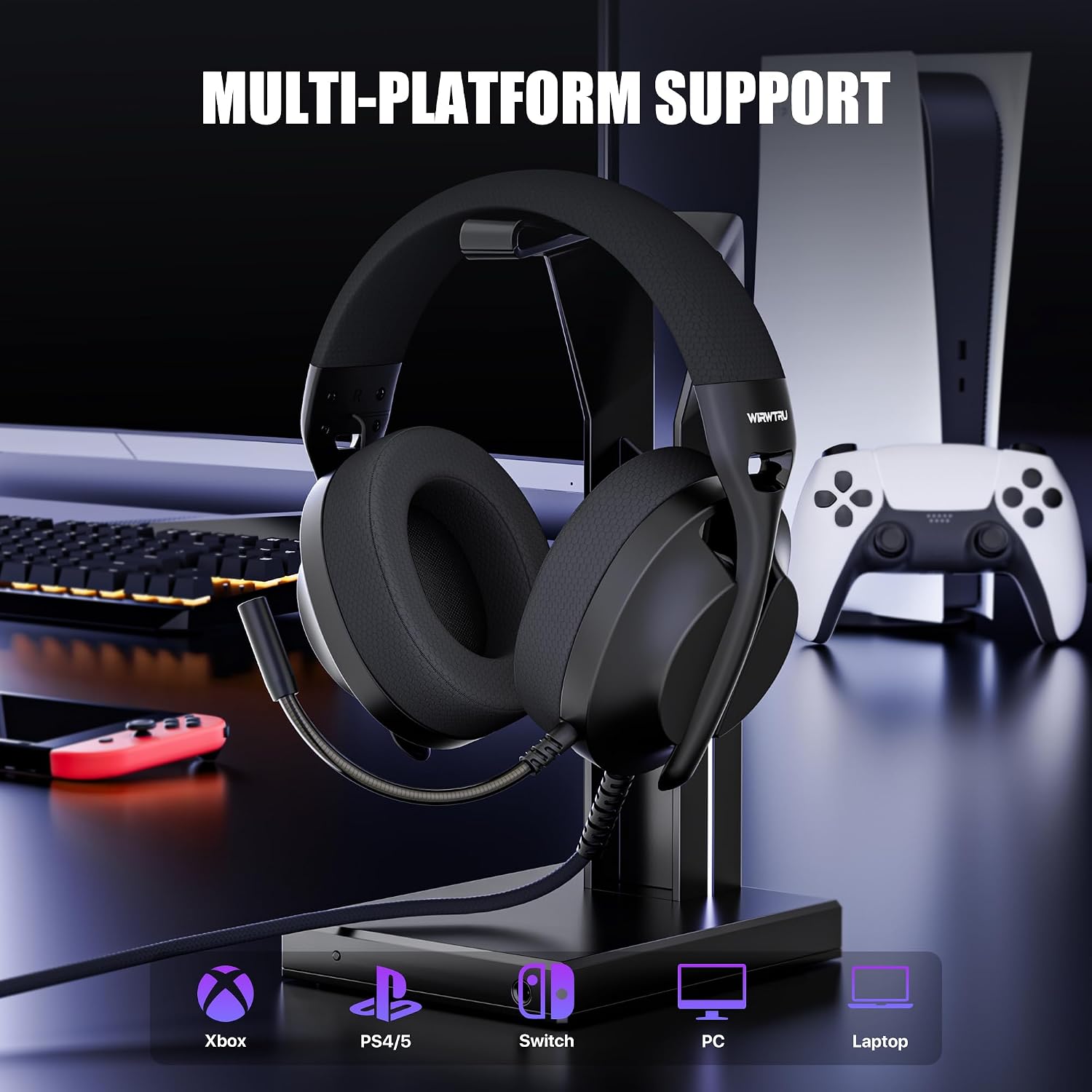 HEADSET PARA GAMING WIRWTRU CON CABLE PARA PS5, XBOX, PC Y PS4 - 5