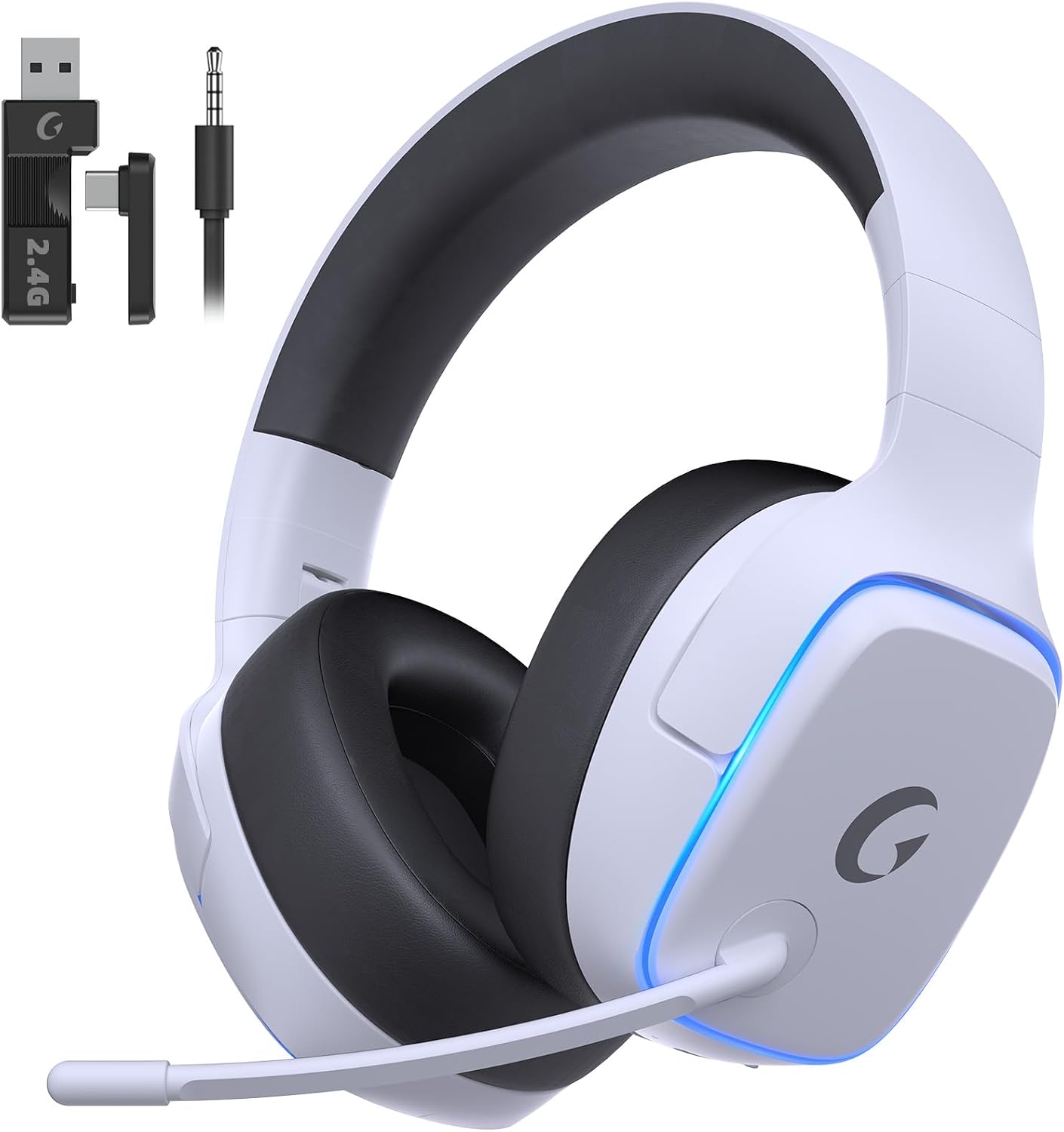 AUDÍFONOS INALÁMBRICOS PARA GAMING GVYUGKE 2.4GHZ PARA PS5, PS4, PC, SWITCH BLANCO - 1