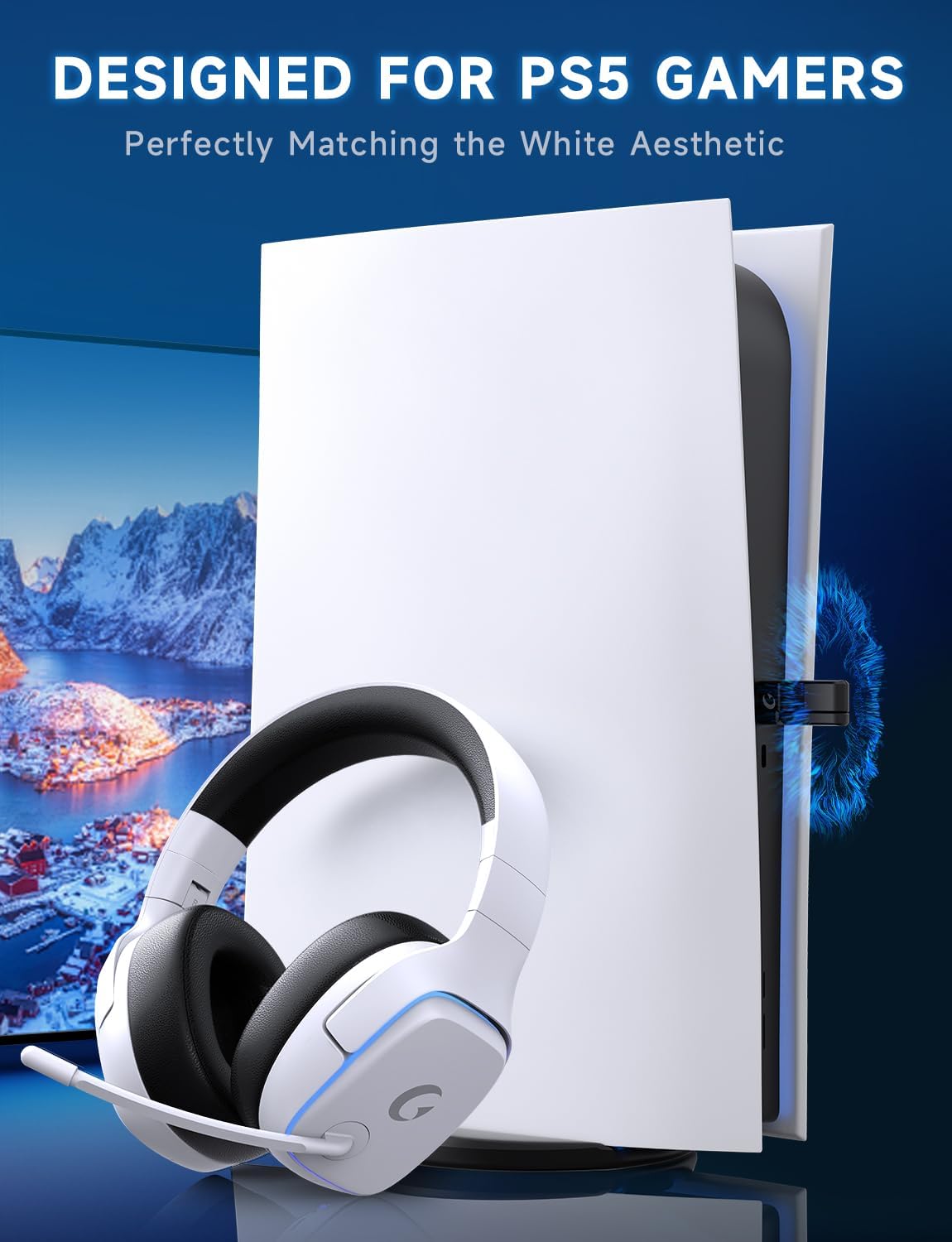 AUDÍFONOS INALÁMBRICOS PARA GAMING GVYUGKE 2.4GHZ PARA PS5, PS4, PC, SWITCH BLANCO - 2