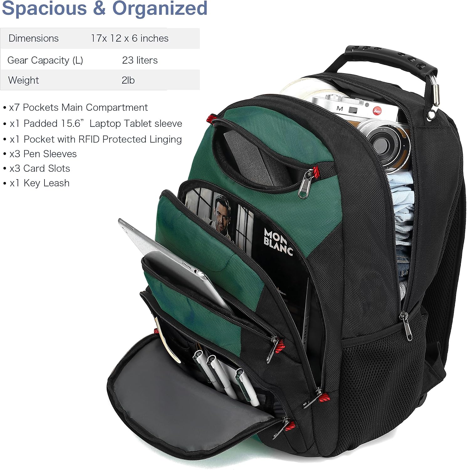 MOCHILA PARA LAPTOP BOAVAN 15.6 PULGADAS CON PUERTO USB IMPERMEABLE NEGRO JUNÍPERO - 2