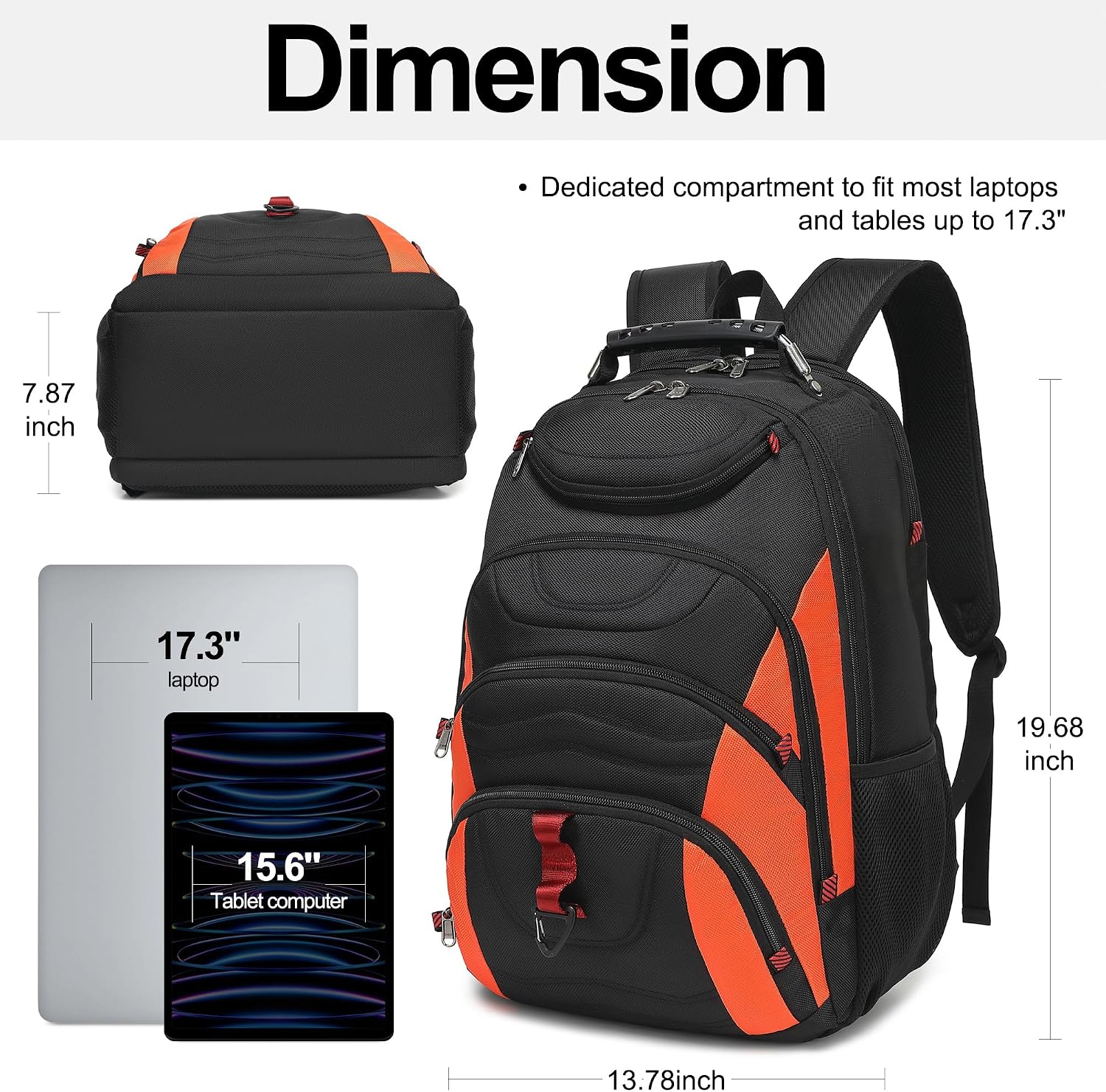MOCHILA PARA LAPTOP BOAVAN 17.3 PULGADAS CON PUERTO USB IMPERMEABLE NEGRO Y NARANJA - 2