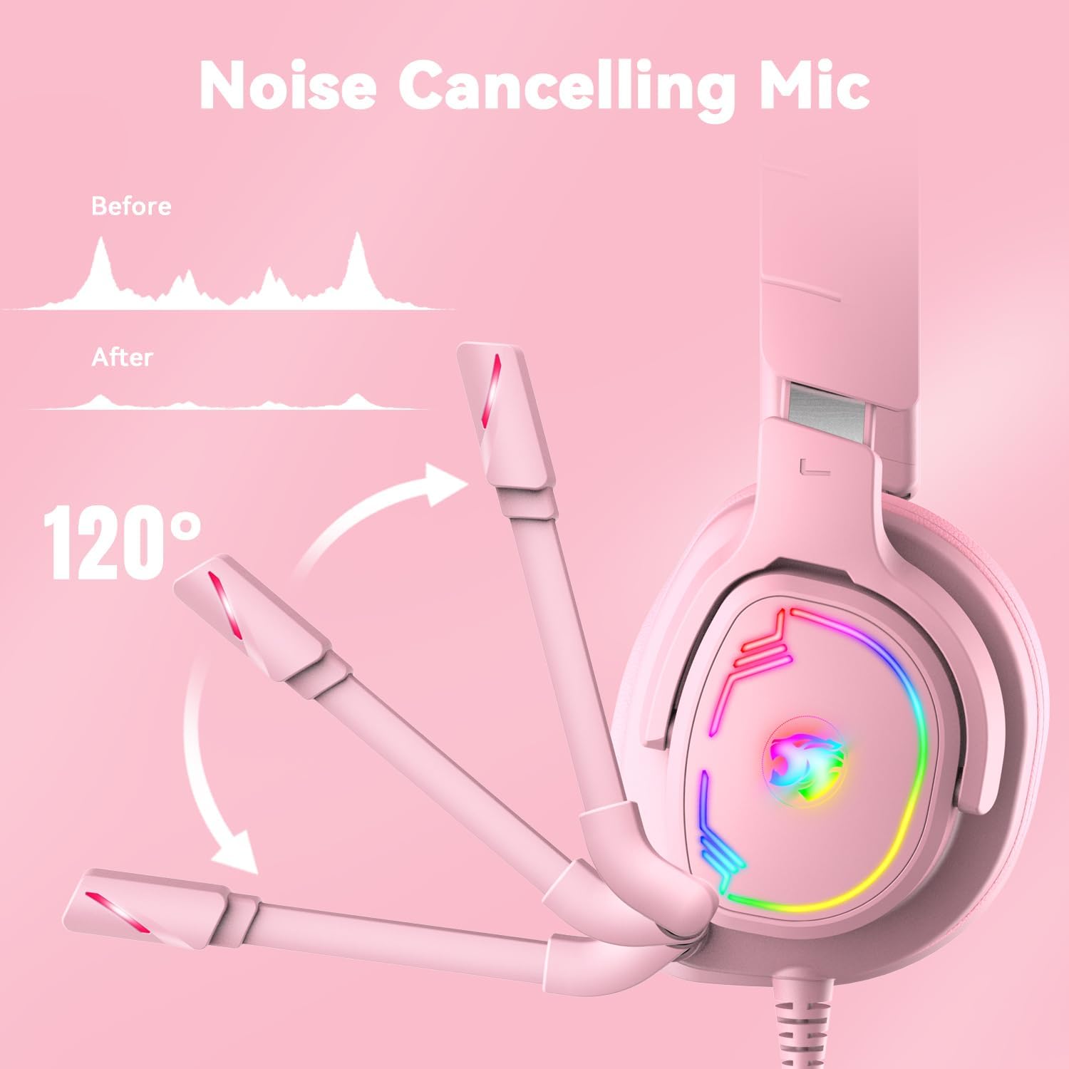 HEADSET PARA GAMING JIMONYER PS5 PS4 XBOX SERIES X|S PC SWITCH ROSA - 4