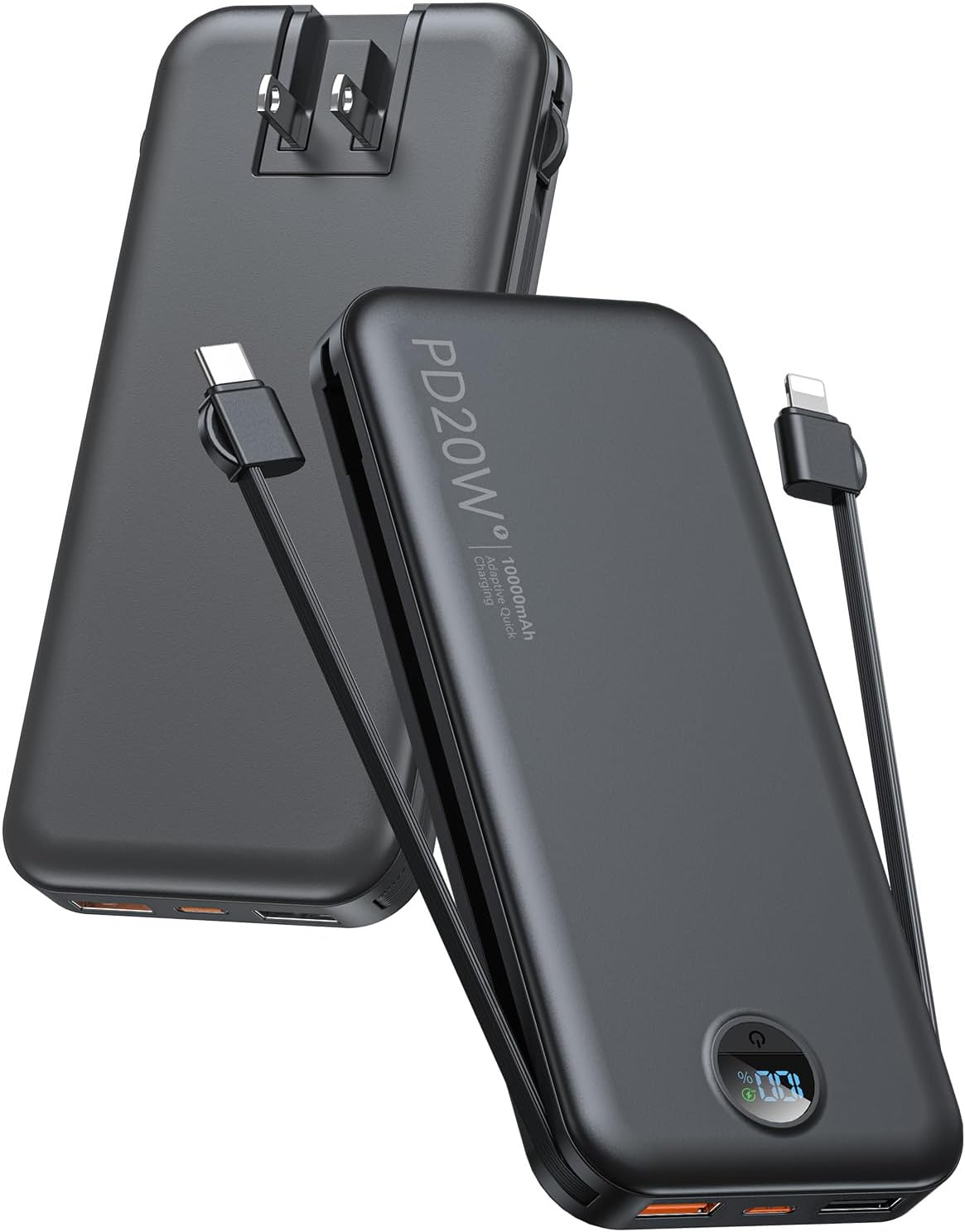 BATERÍA EXTERNA CITICR 10000MAH PD20W CON CABLES INTEGRADOS Y ENCHUFE PLEGABLE NEGRA - 1