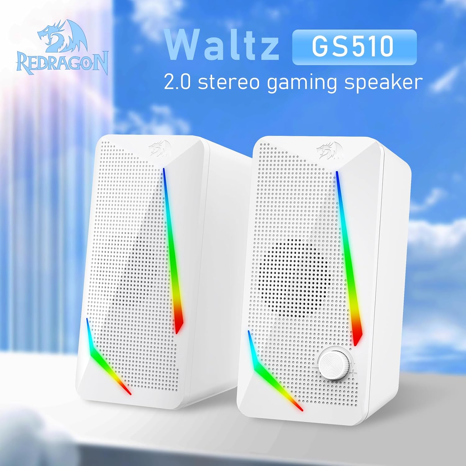 PARLANTES DE ESCRITORIO REDRAGON GS510 RGB 2.0 BLANCO - 2