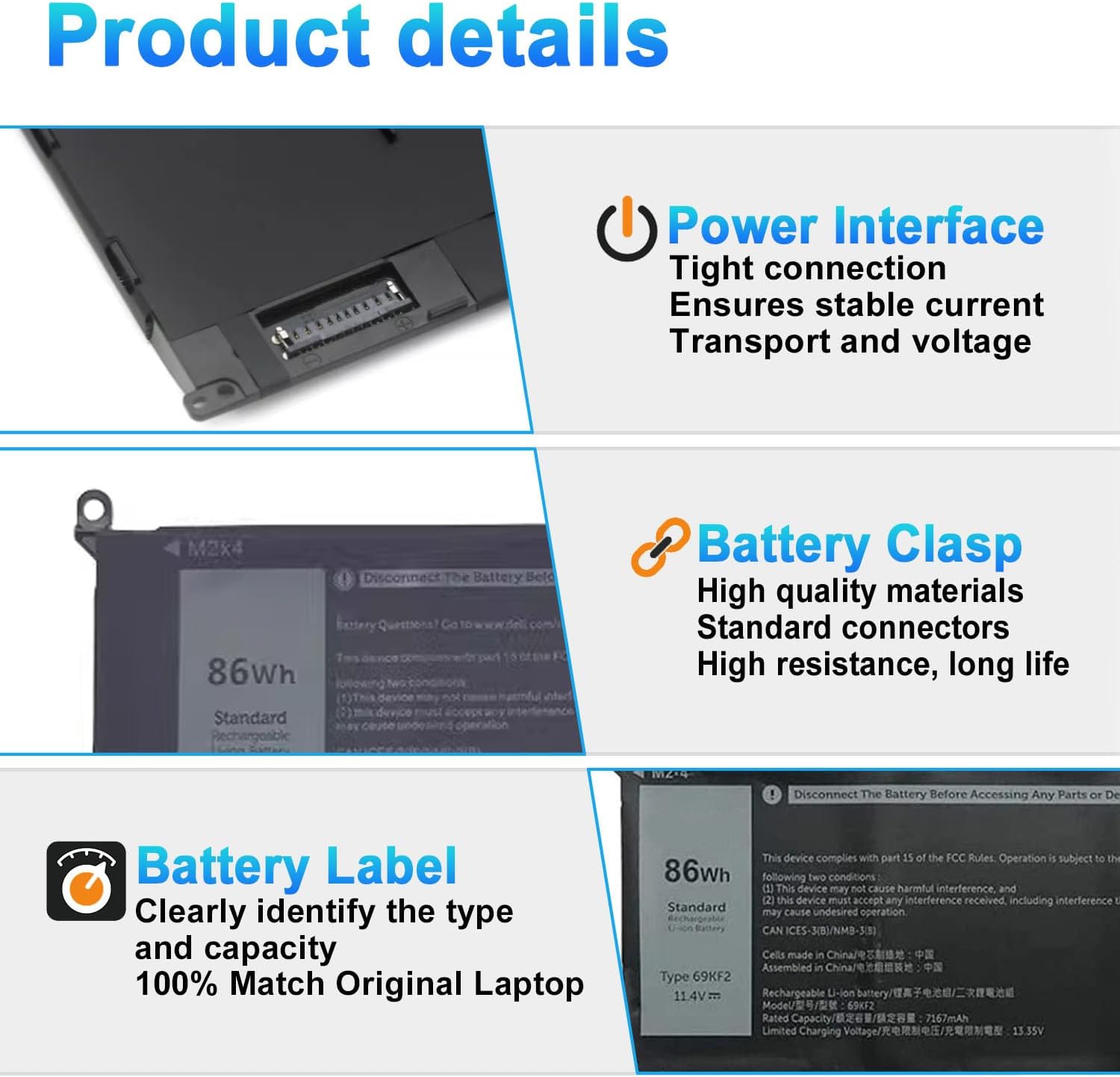 BATERÍA PARA LAPTOP BOWEIRUI 69KF2 86WH PARA DELL XPS 15 9500 9510 9520 - 3