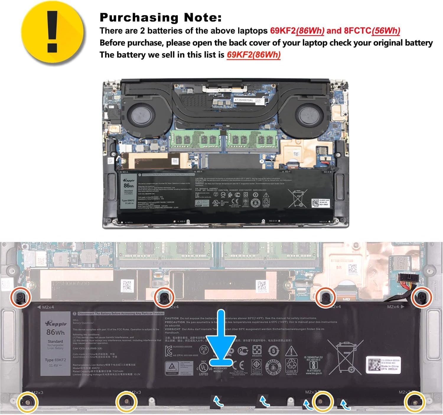 BATERÍA PARA LAPTOP BOWEIRUI 69KF2 86WH PARA DELL XPS 15 9500 9510 9520 - 5