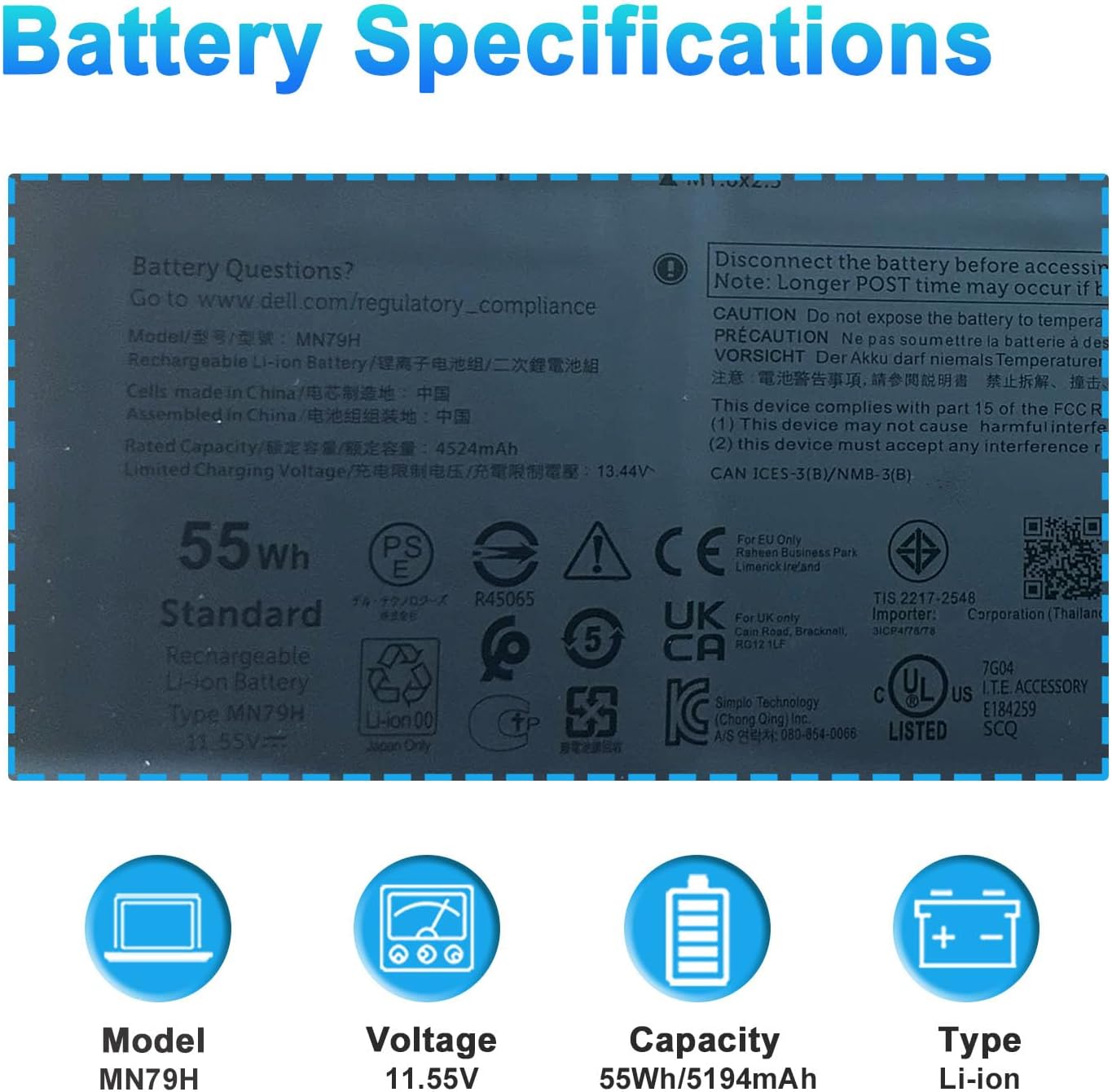 BATERÍA PARA LAPTOP BOWEIRUI MN79H PARA DELL XPS 13 PLUS 9320 P151G - 2