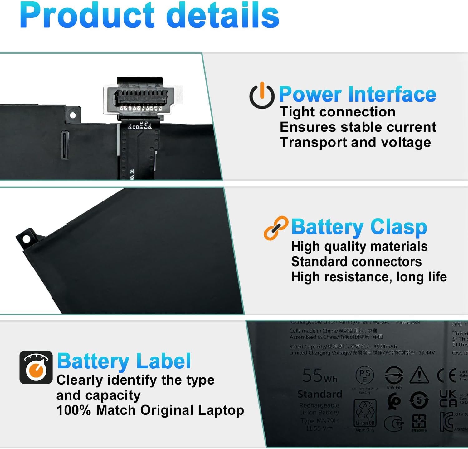 BATERÍA PARA LAPTOP BOWEIRUI MN79H PARA DELL XPS 13 PLUS 9320 P151G - 3