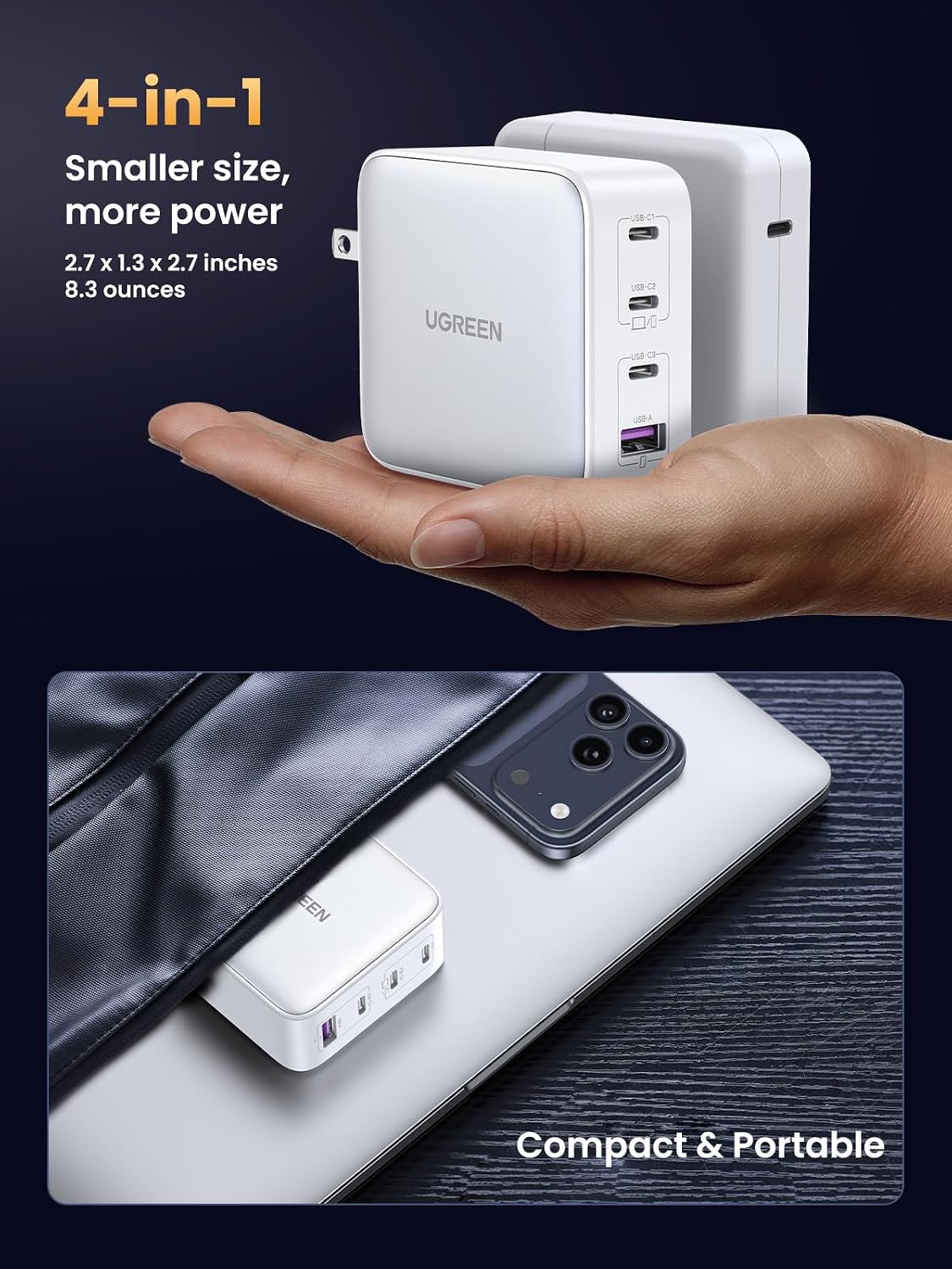 CARGADOR USB C UGREEN NEXODE 100W GAN 4 PUERTOS - 5