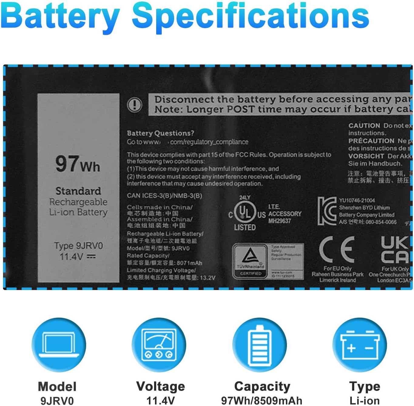 BATERÍA PARA LAPTOP BOWEIRUI 9JRV0 PARA DELL ALIENWARE M18 R1 R2 M17 R5 AMD 97WH - 2