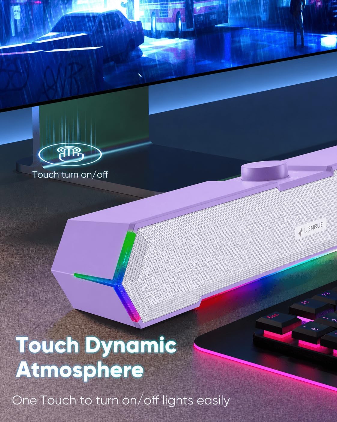 PARLANTES PARA COMPUTADORA LENRUE G11 USB C Y AUX CON LUCES TÁCTILES - 3