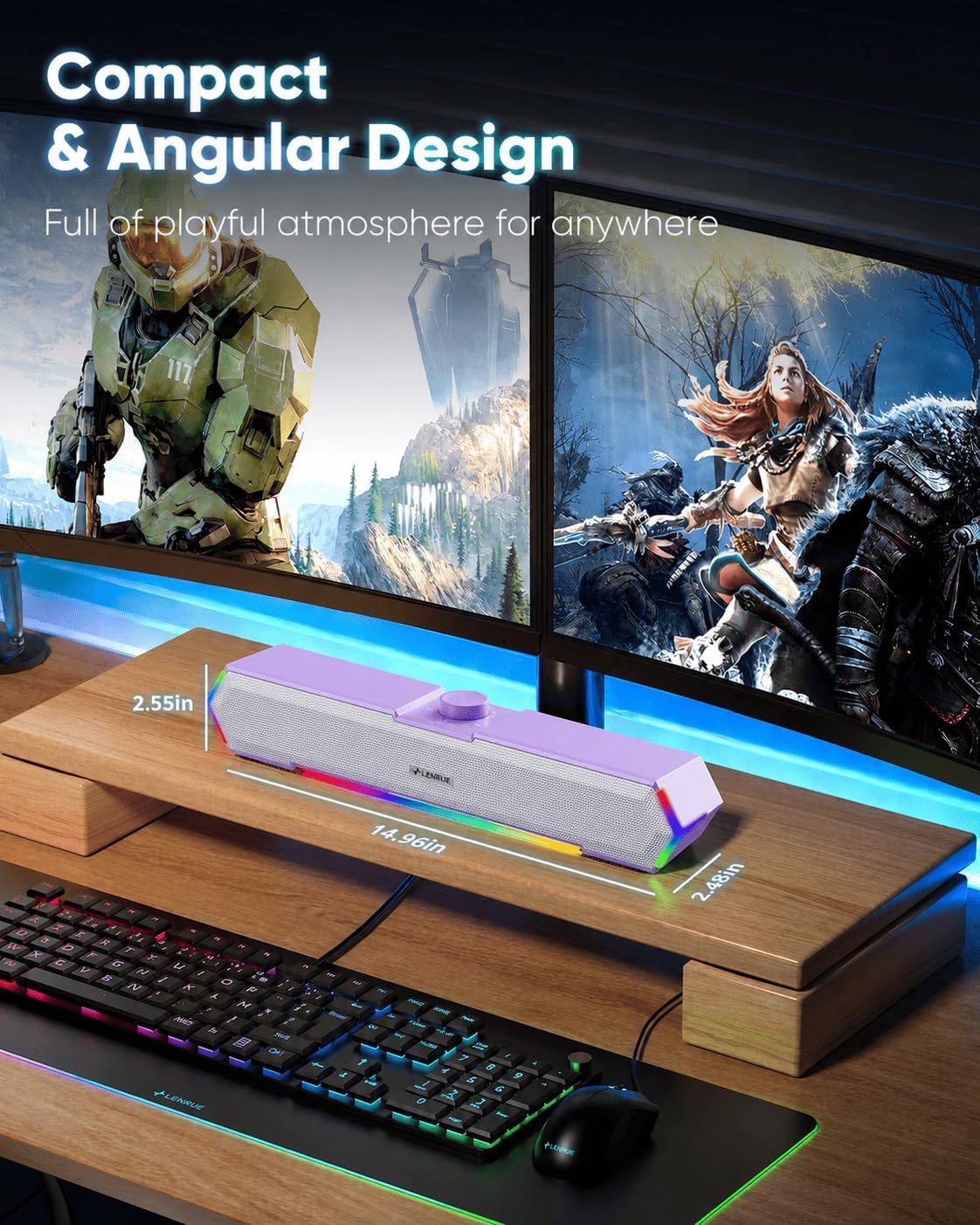 PARLANTES PARA COMPUTADORA LENRUE G11 USB C Y AUX CON LUCES TÁCTILES - 4