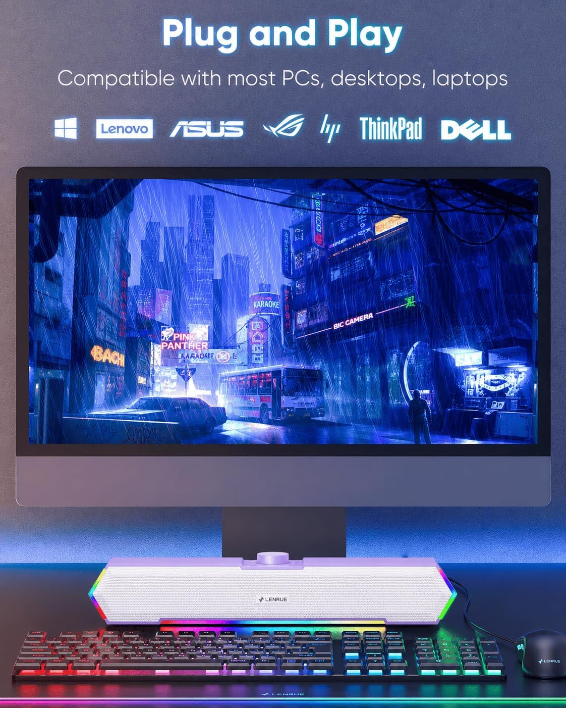 PARLANTES PARA COMPUTADORA LENRUE G11 USB C Y AUX CON LUCES TÁCTILES - 5