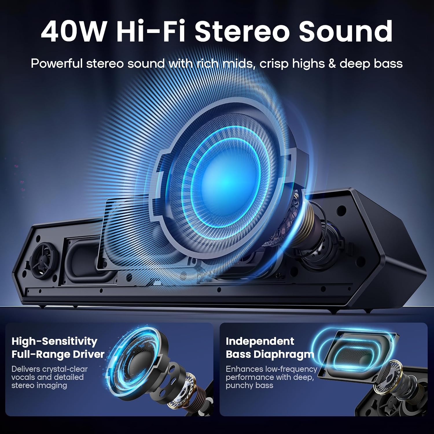 PARLANTES PARA COMPUTADORA DEEYAPLE 40W BLUETOOTH 5.3 USB-C - 3