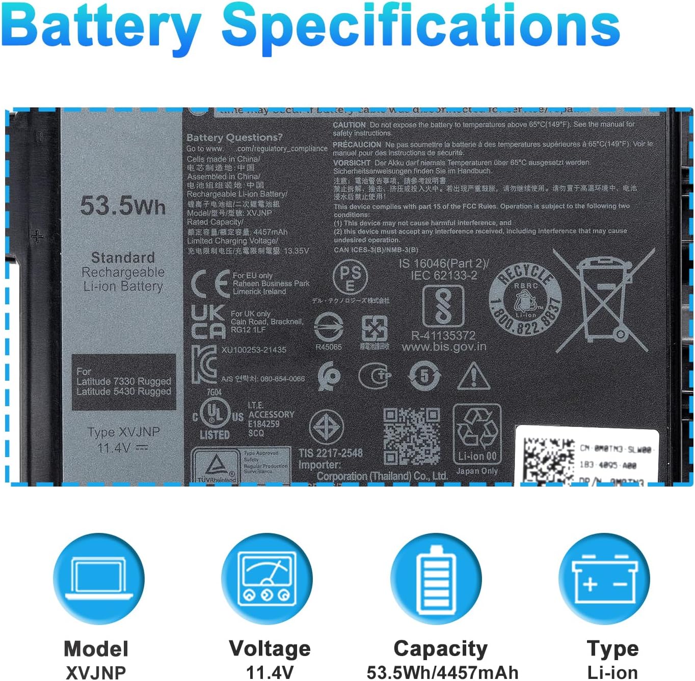 BATERÍA PARA LAPTOP BOWEIRUI XVJNP PARA DELL LATITUDE 5430 7330 RUGGED EXTREME - 2