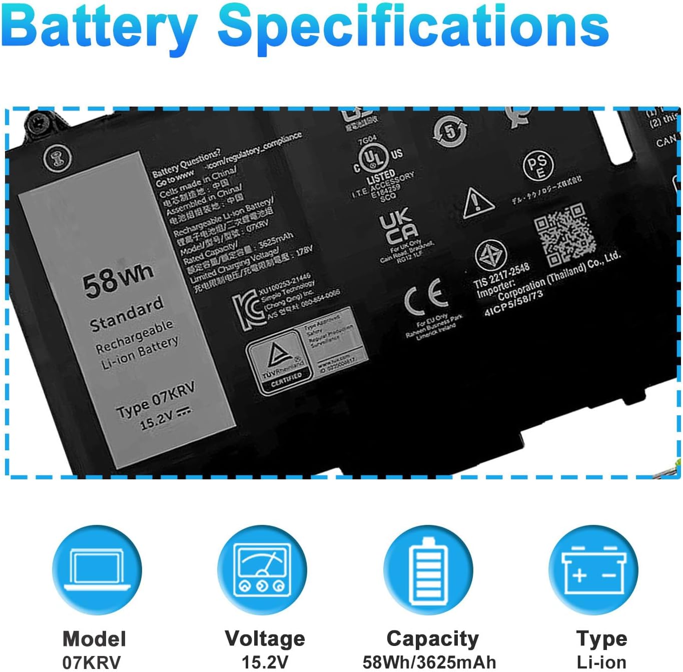 BATERÍA PARA LAPTOP BOWEIRUI 07KRV COMPATIBLE CON DELL LATITUDE 5430 5530 7330 7430 7530 - 2