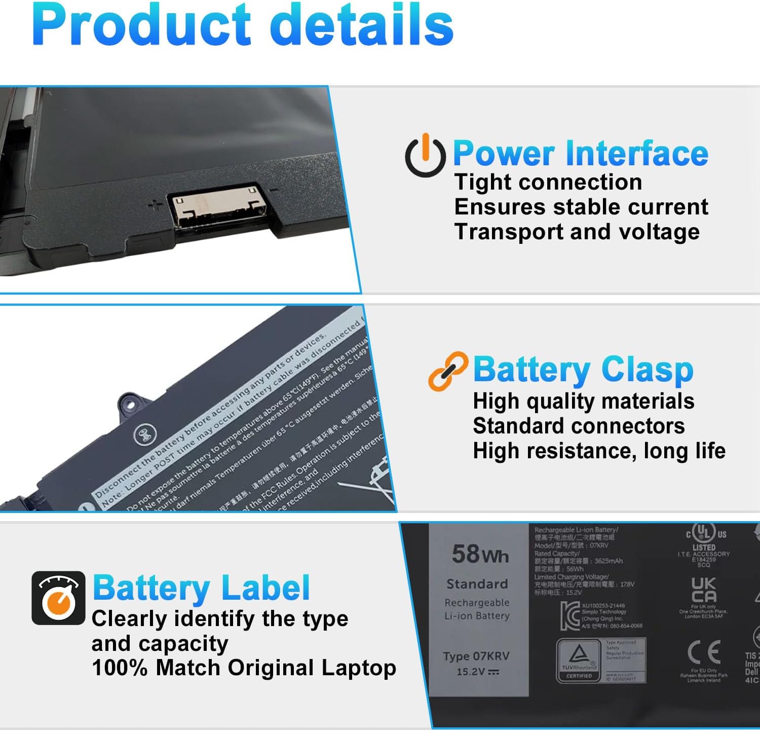 BATERÍA PARA LAPTOP BOWEIRUI 07KRV COMPATIBLE CON DELL LATITUDE 5430 5530 7330 7430 7530 - 3