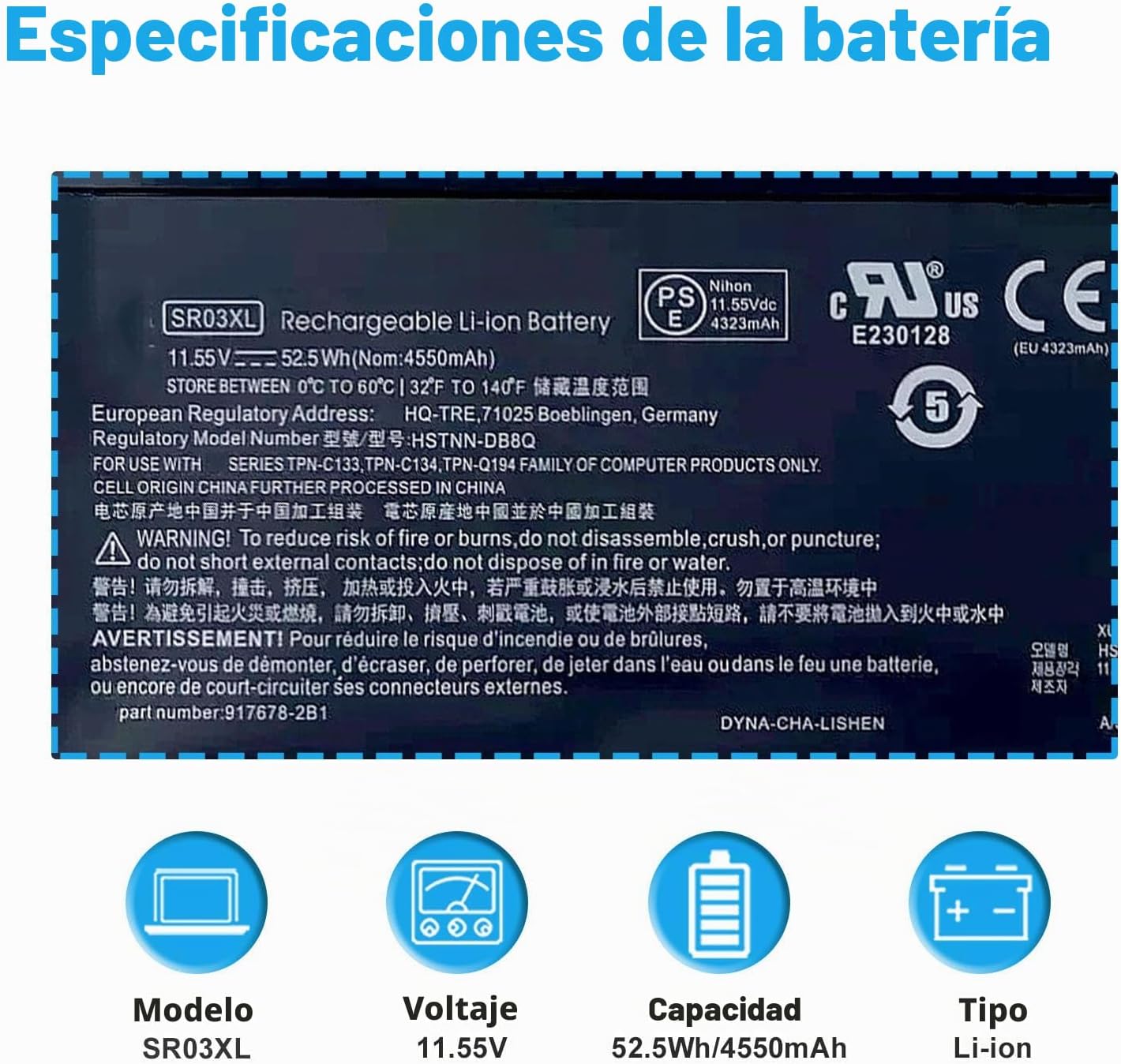BATERÍA SR03XL 52.5WH PARA HP PAVILION Y ENVY X360 - 2