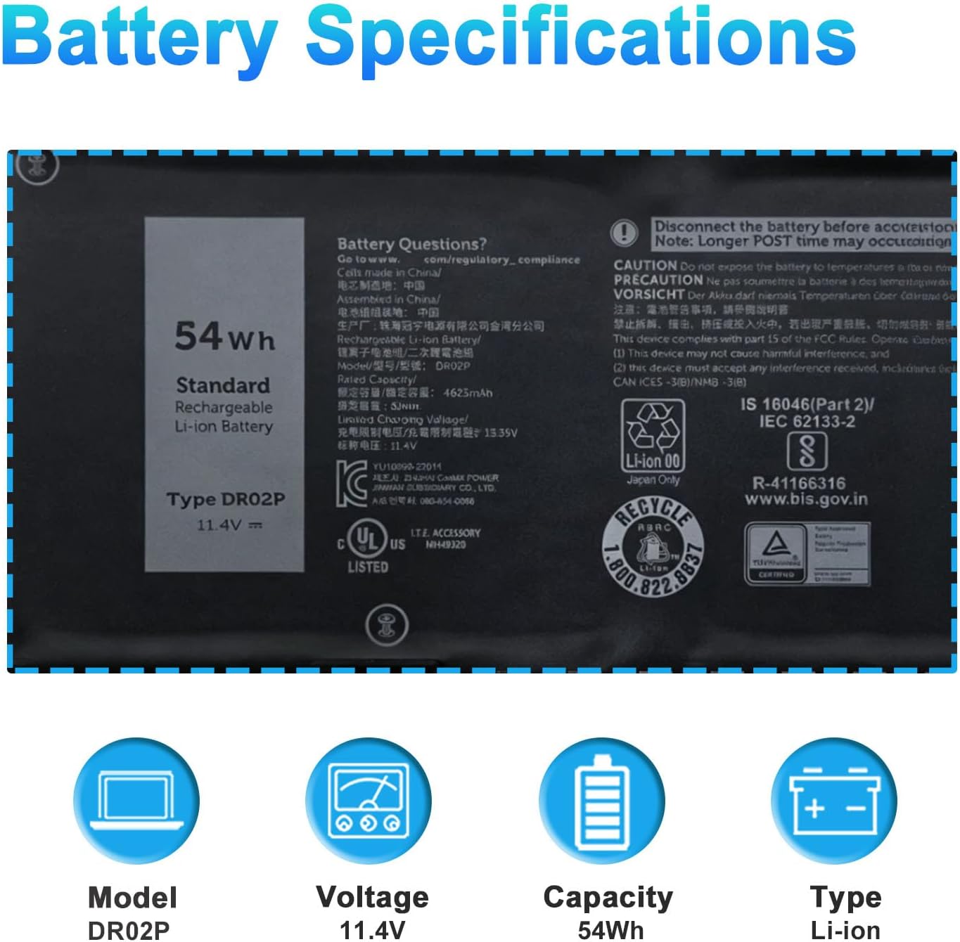 BATERÍA BOWEIRUI DR02P PARA DELL LATITUDE 3440 5440 5450 5540 5550 7455 54WH - 2