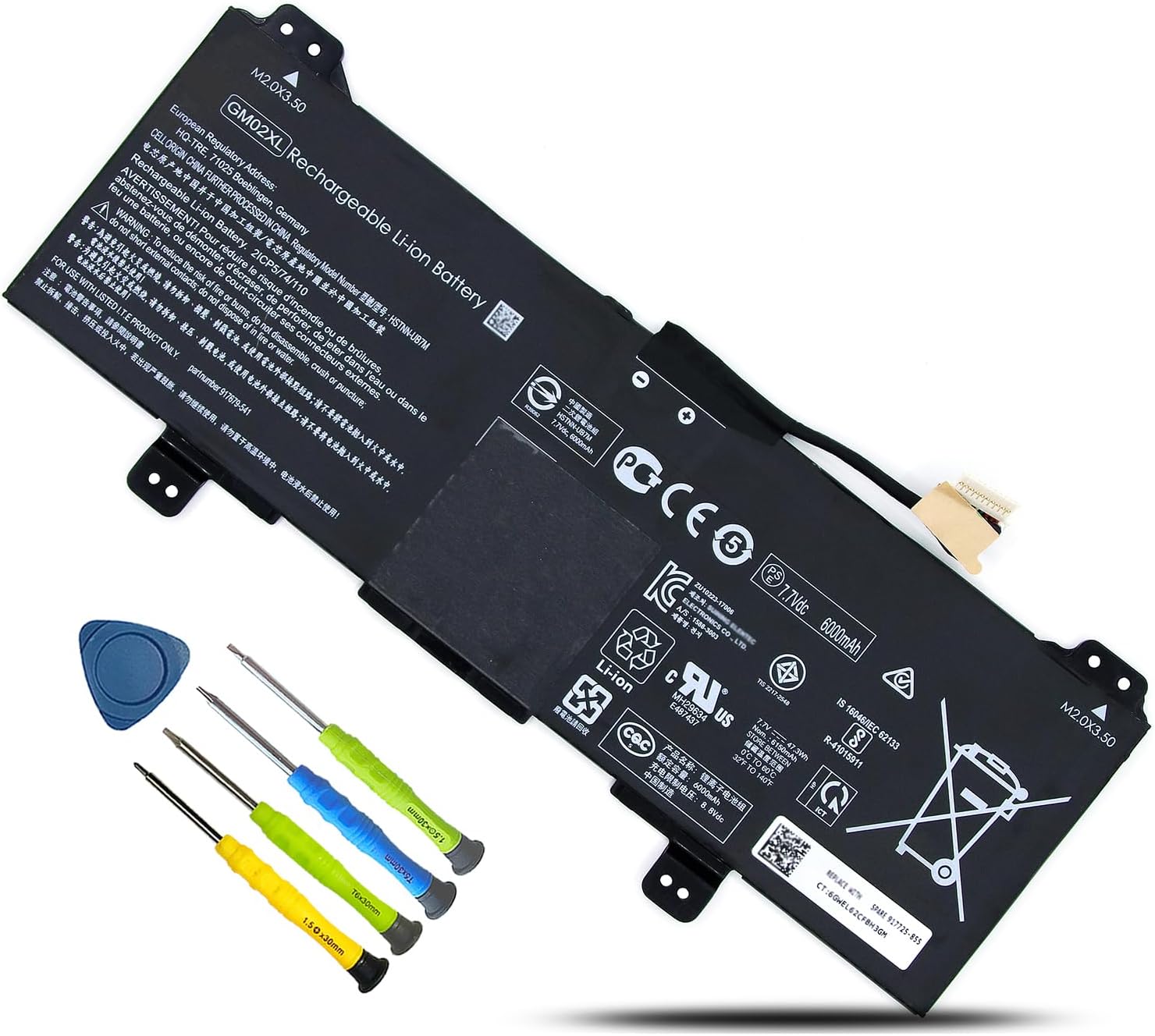 BATERÍA PARA LAPTOP BOWEIRUI GM02XL 7.7V 47.3WH COMPATIBLE CON HP CHROMEBOOK 14 G5 Y SERIES 11 G6 G7 EE X360 - 1