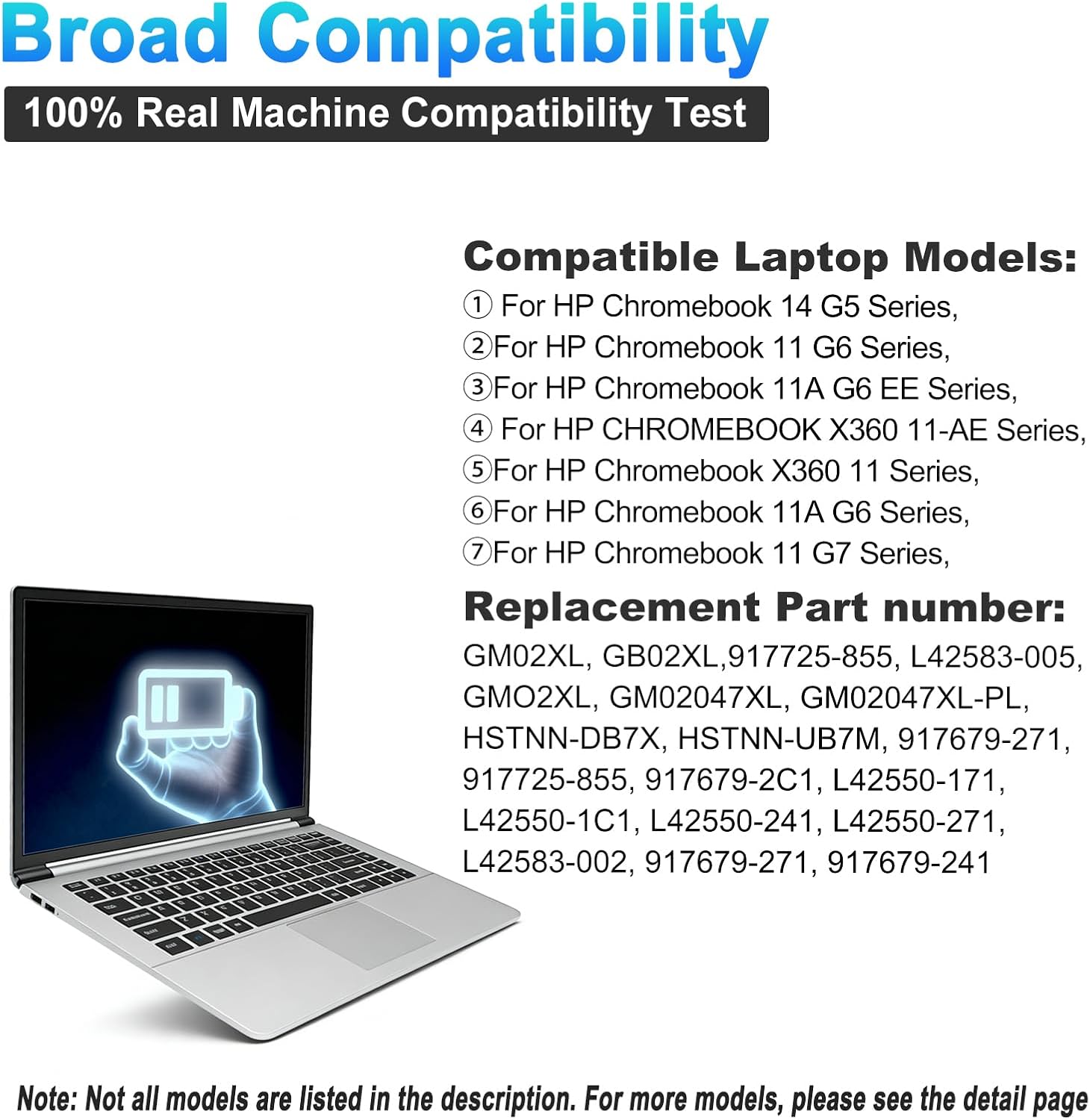BATERÍA PARA LAPTOP BOWEIRUI GM02XL 7.7V 47.3WH COMPATIBLE CON HP CHROMEBOOK 14 G5 Y SERIES 11 G6 G7 EE X360 - 5