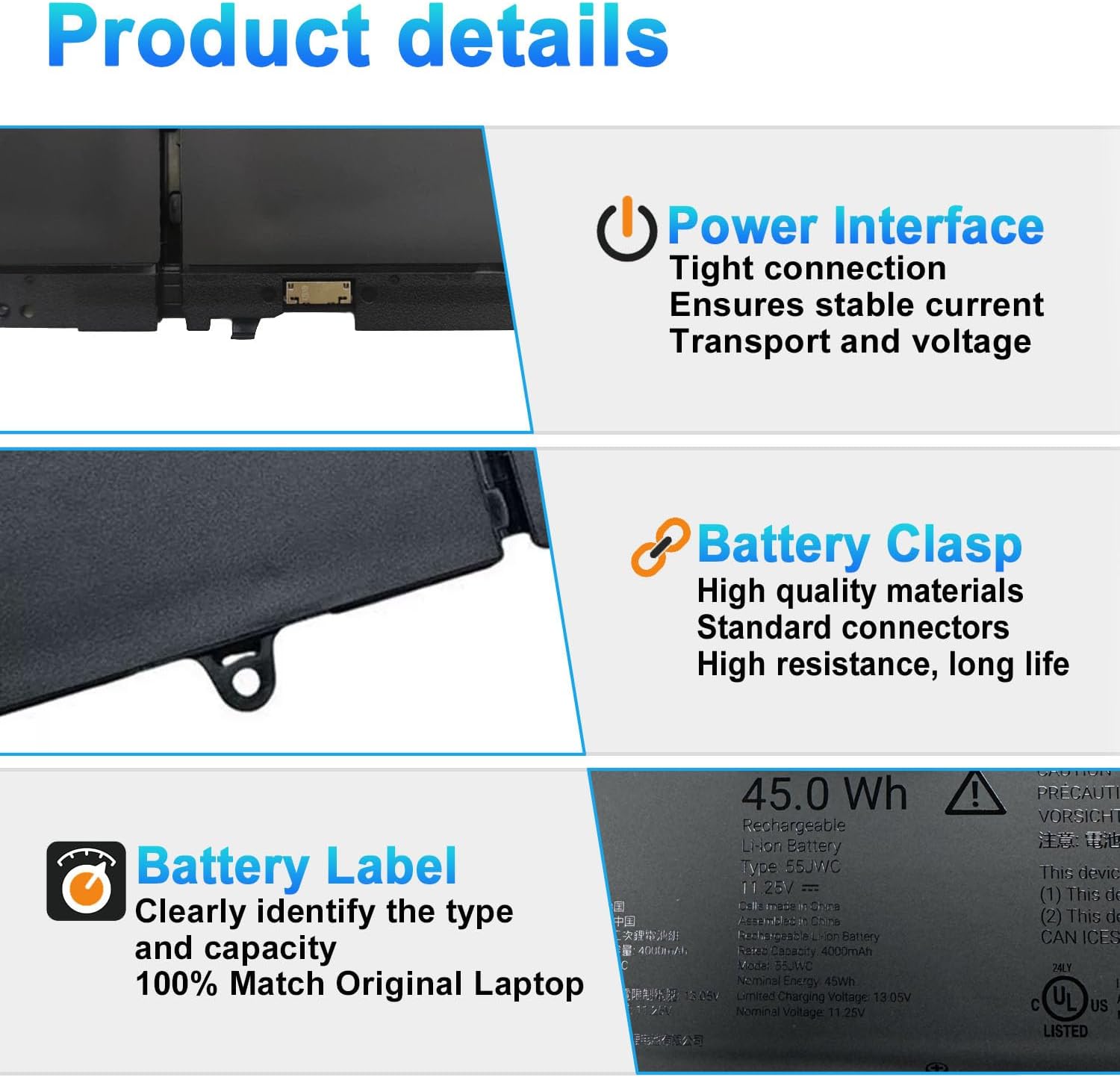 BATERÍA PARA LAPTOP BOWEIRUI 55JWC 45WH 11.25V 4000MAH PARA DELL PRO 14 PLUS PB14255 - 4