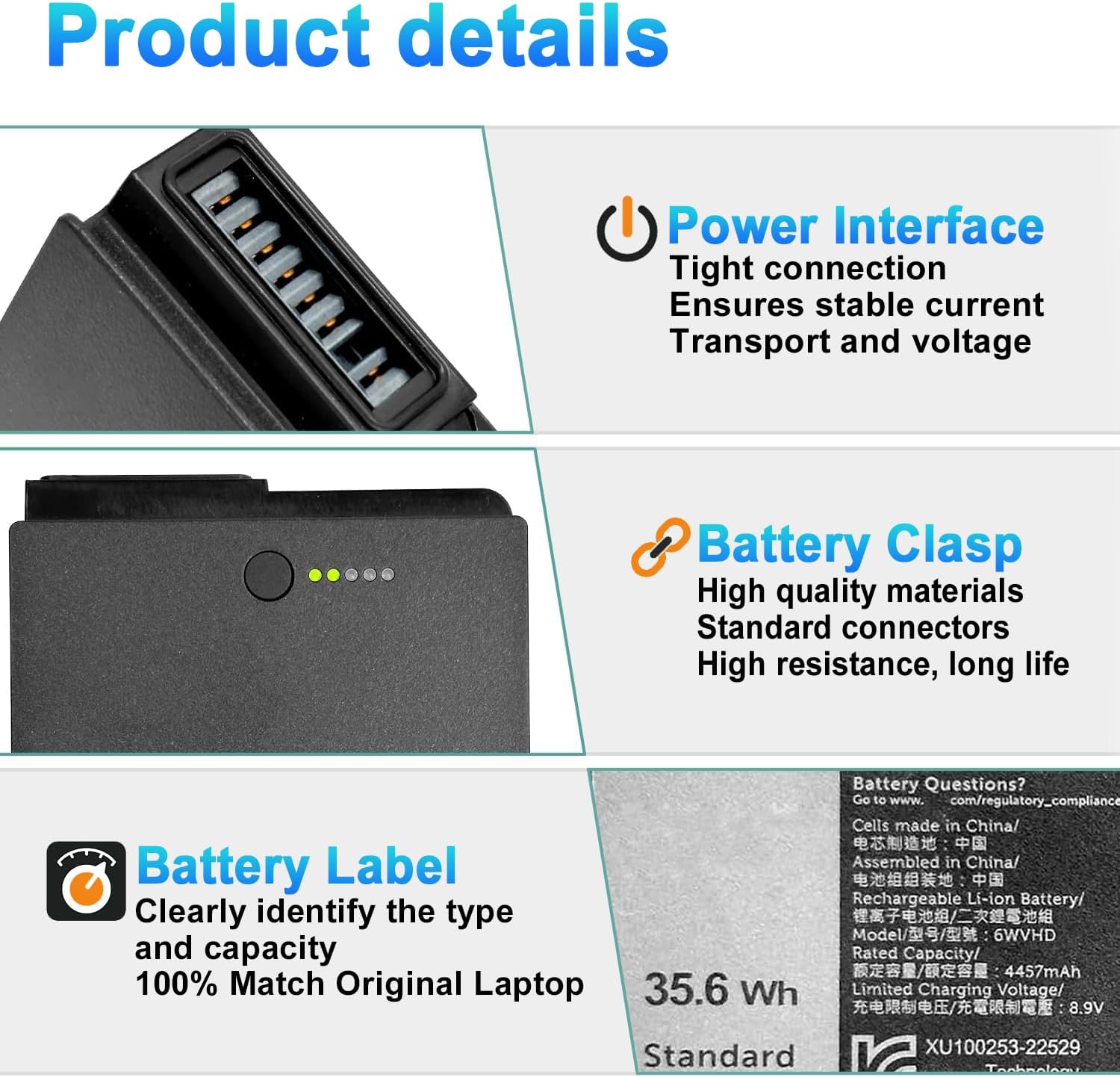 BATERÍA PARA LAPTOP BOWEIRUI 6WVHD PARA DELL LATITUDE 7230 RUGGED EXTREME TABLET - 3