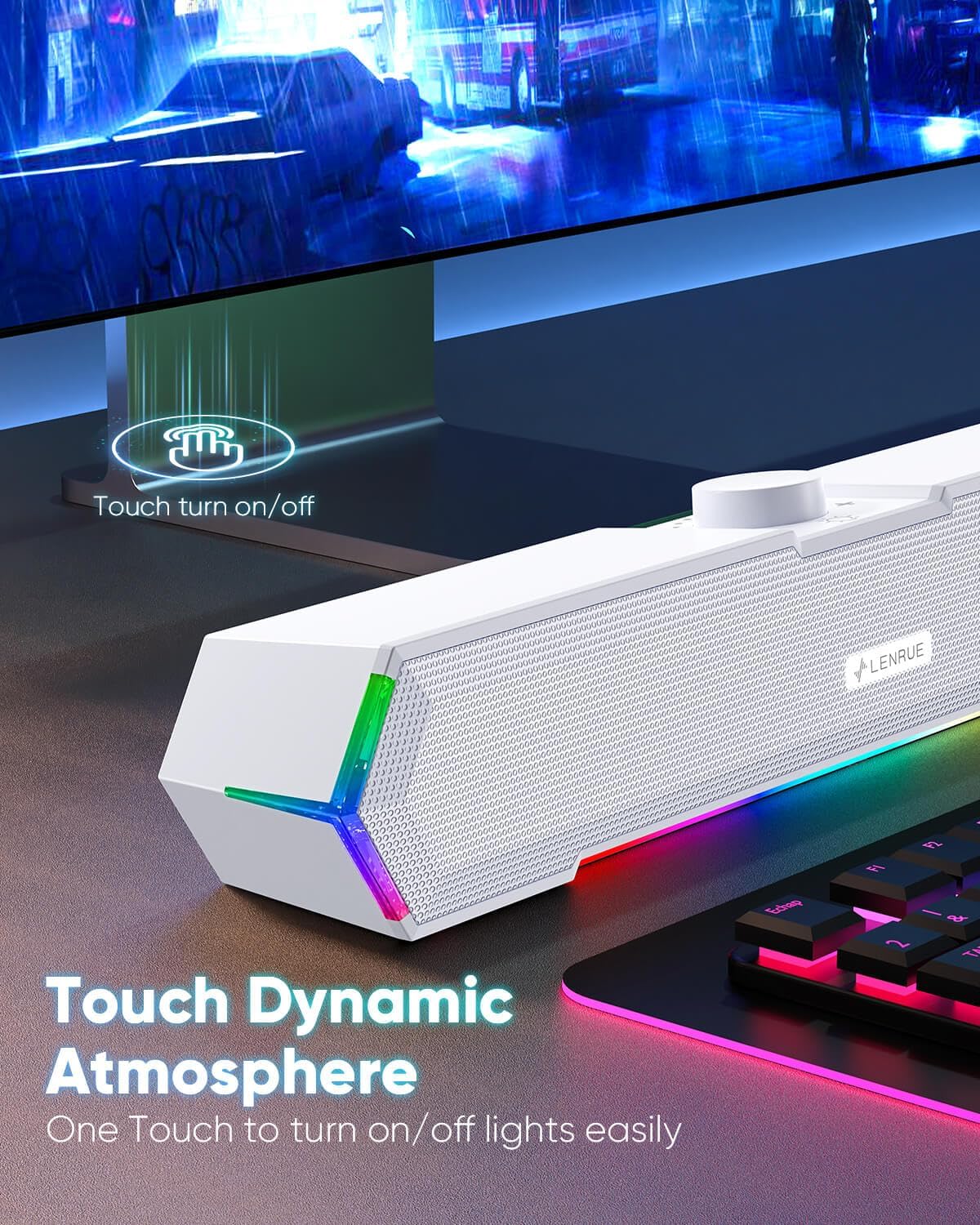 PARLANTES PARA COMPUTADORA LENRUE G11 CON LUCES TÁCTILES, SONIDO CLARO, USB C/USB Y ENTRADA AUX - 2