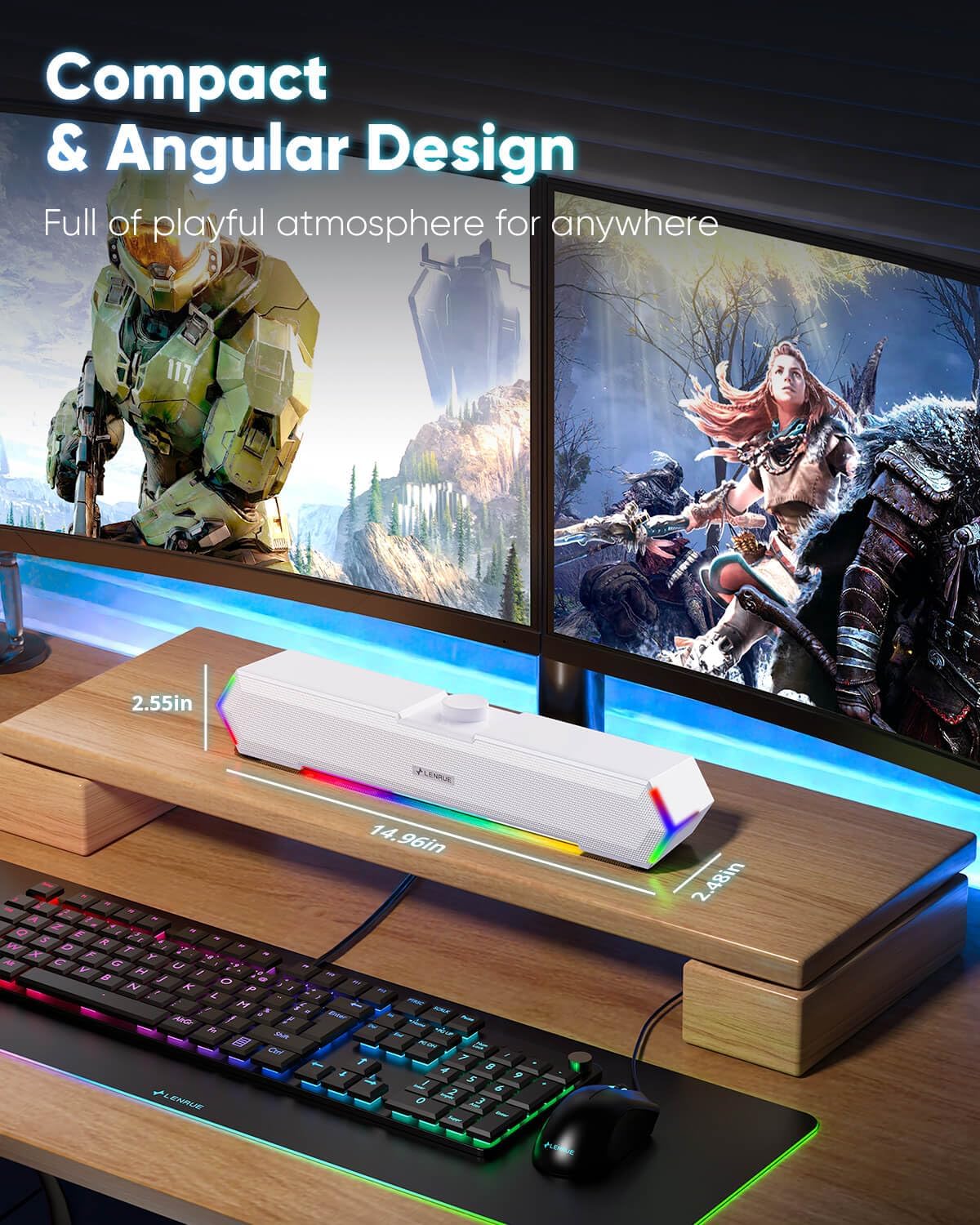 PARLANTES PARA COMPUTADORA LENRUE G11 CON LUCES TÁCTILES, SONIDO CLARO, USB C/USB Y ENTRADA AUX - 3