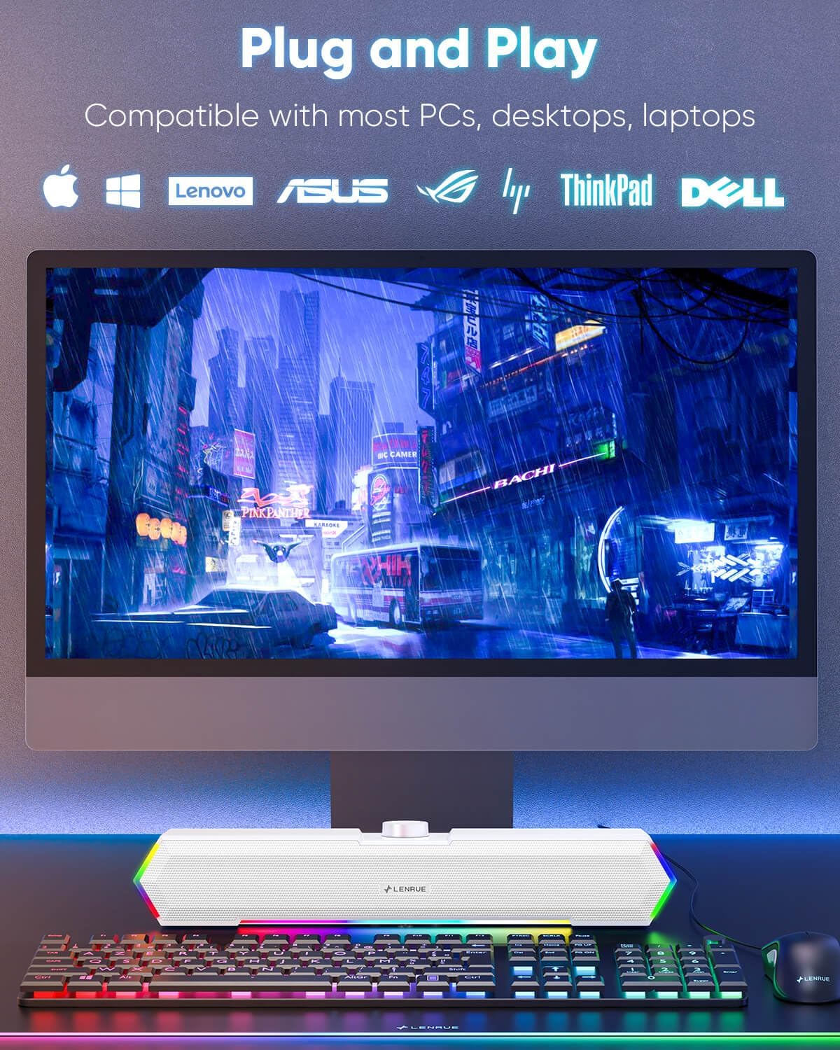 PARLANTES PARA COMPUTADORA LENRUE G11 CON LUCES TÁCTILES, SONIDO CLARO, USB C/USB Y ENTRADA AUX - 4